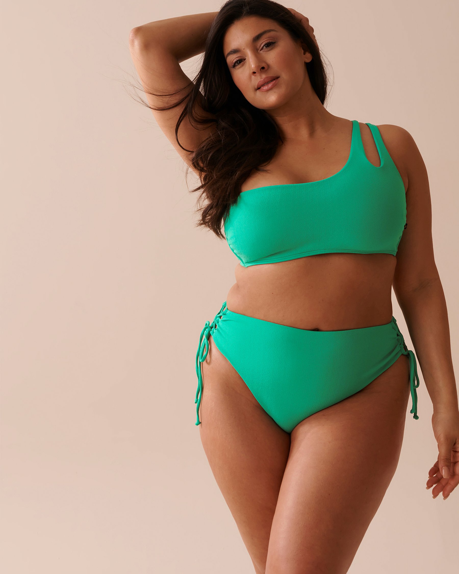 LA VIE EN ROSE AQUA AQUA GREEN Recycled Fibers Lace Up High Waist Cheeky Bikini Bottom Aqua Green 70300589 - View6