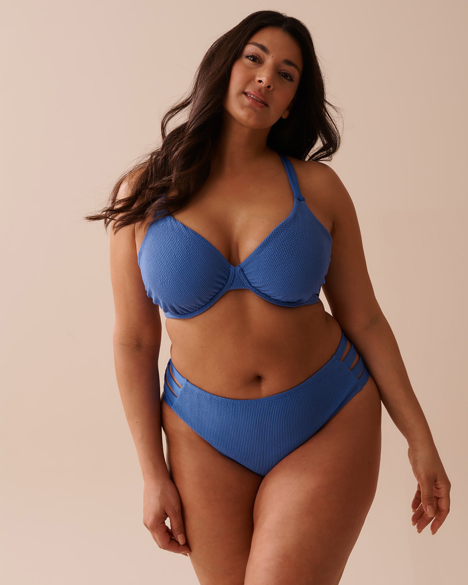LA VIE EN ROSE AQUA TWILIGHT BLUE Textured Strappy Side Bikini Bottom Twilight Blue 70300581 - View6