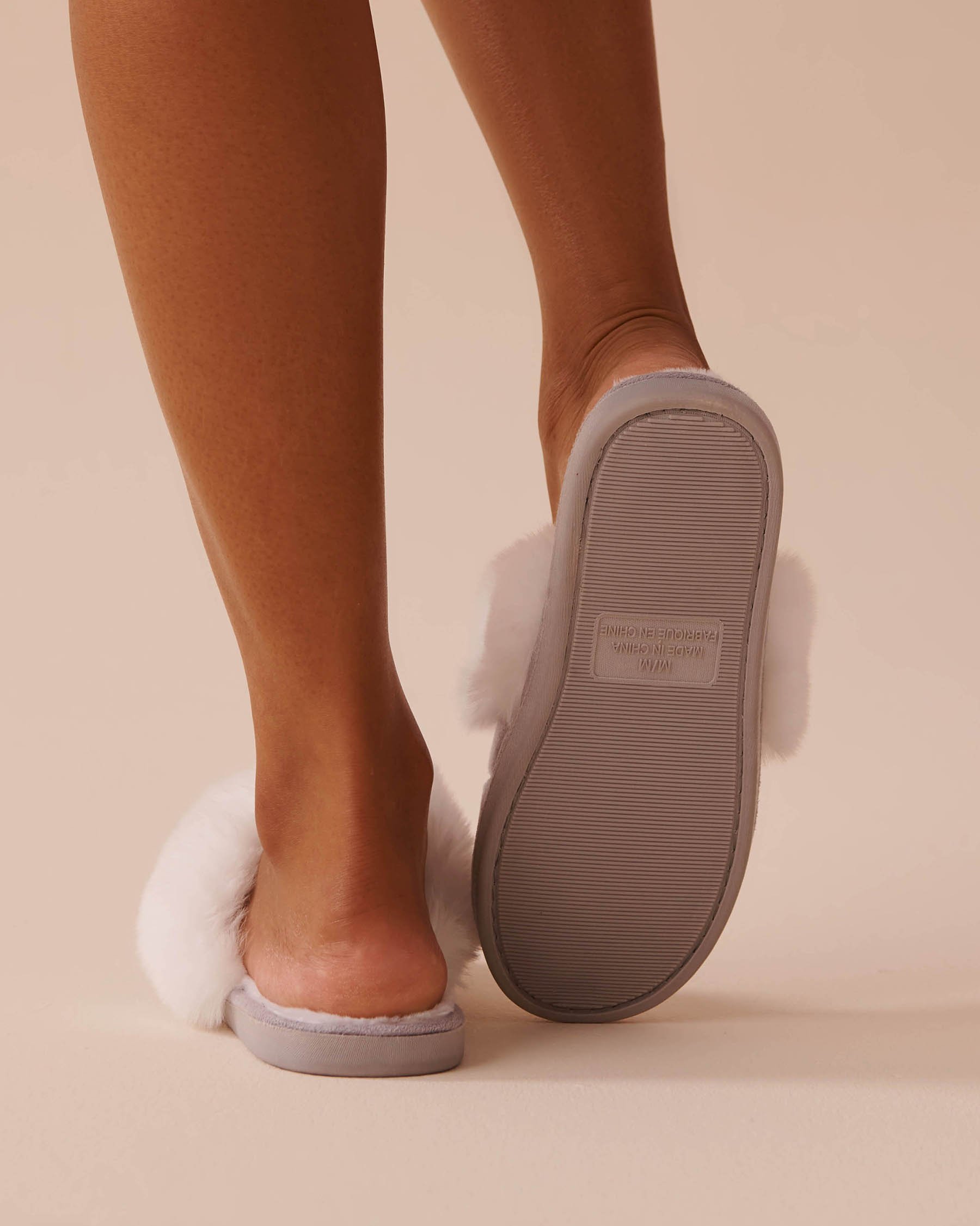 LA VIE EN ROSE Suede and Faux Fur Slippers Lilac Grey 40700341 - View2