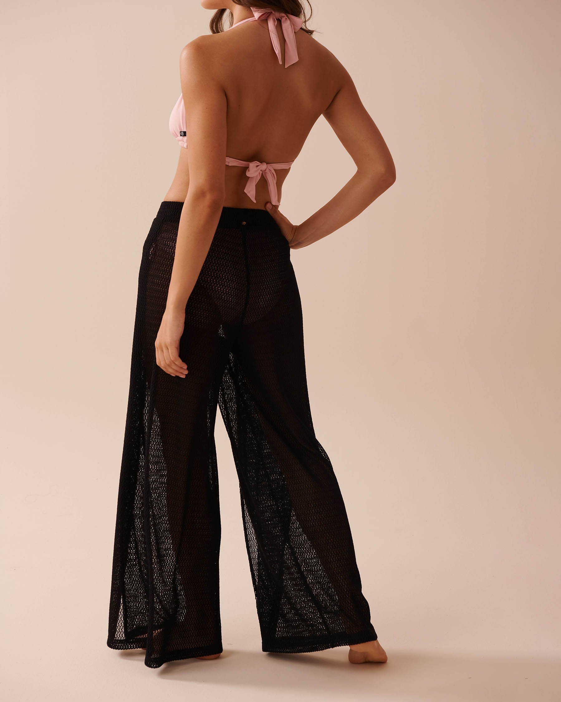 LA VIE EN ROSE AQUA Wrap Around Crochet Pants Black 80200053 - View2