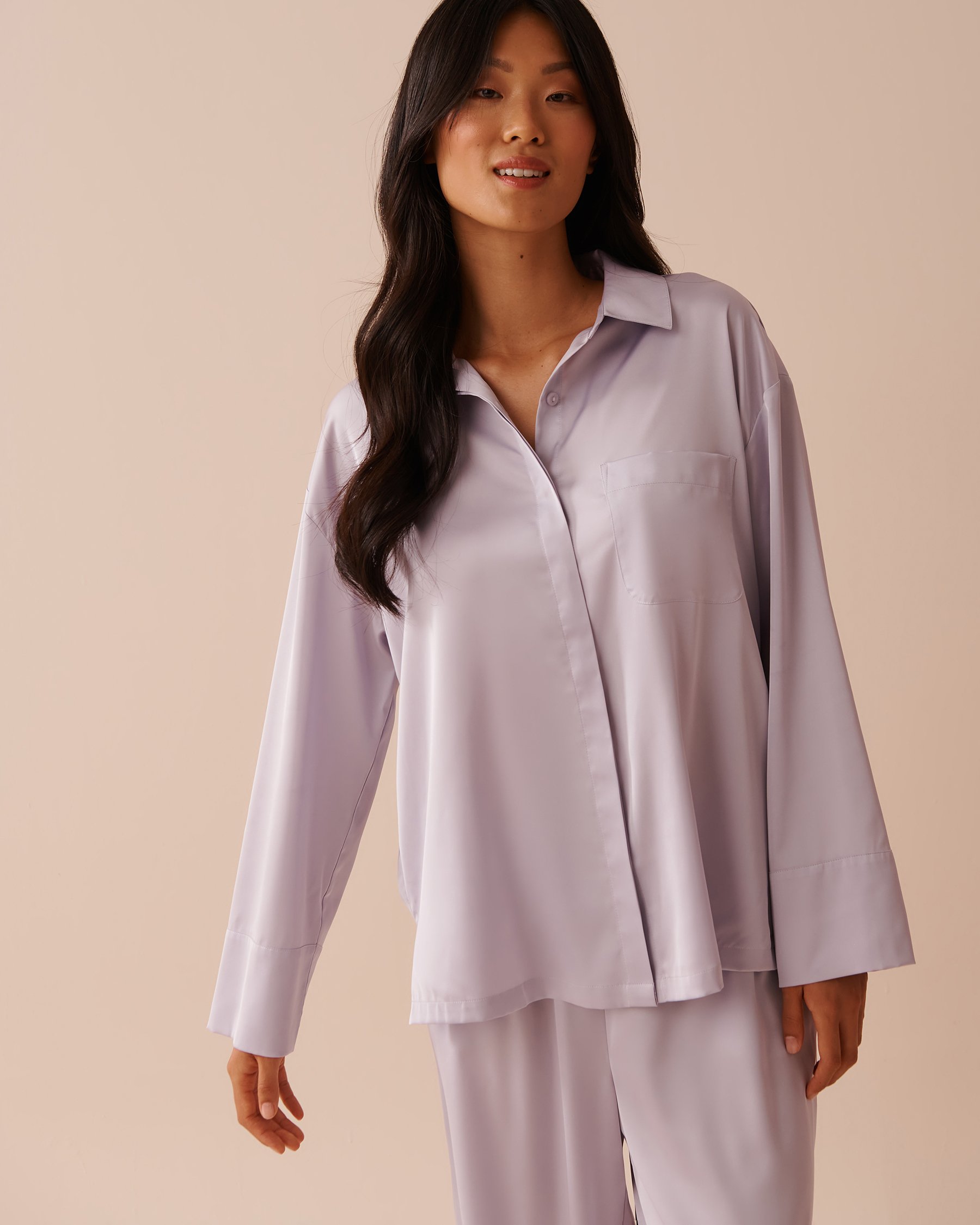 LA VIE EN ROSE Satin Button-down Shirt Evening Haze 60100111 - View3
