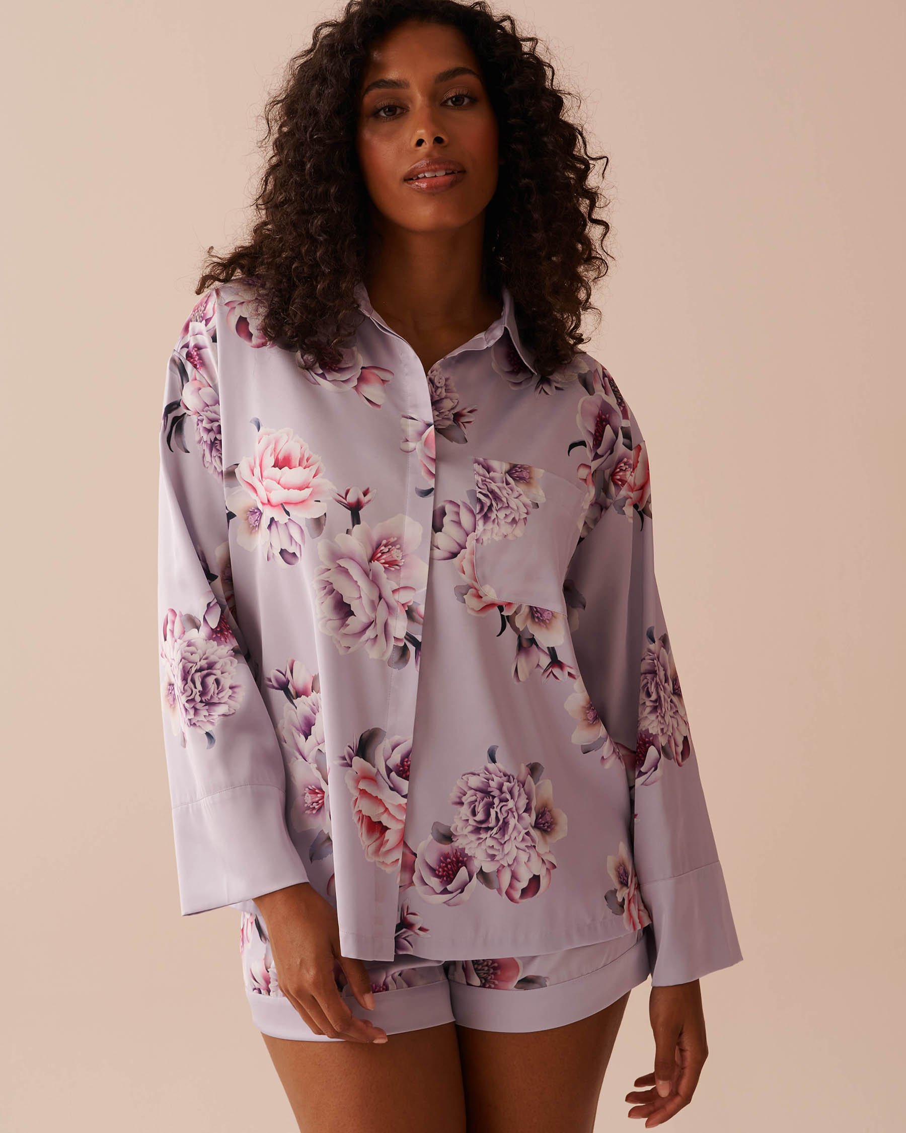 LA VIE EN ROSE Chemisier manches longues en satin fleurs victoriennes Jardin victorien 60100111 - Voir3