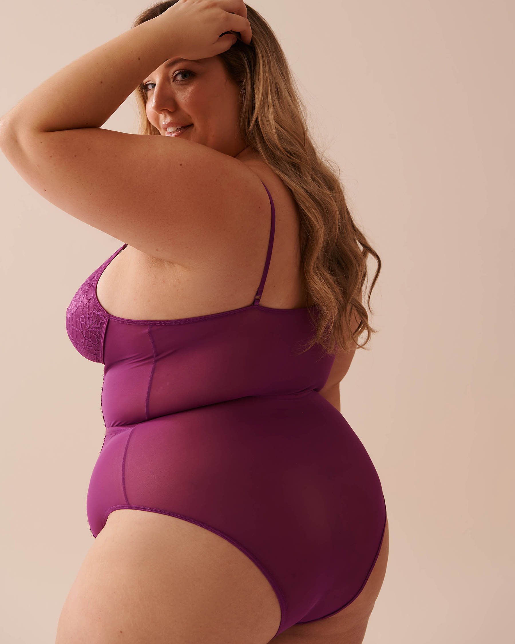 LA VIE EN ROSE Strappy Lace and Mesh Teddy Vibrant Violet 60300087 - View6