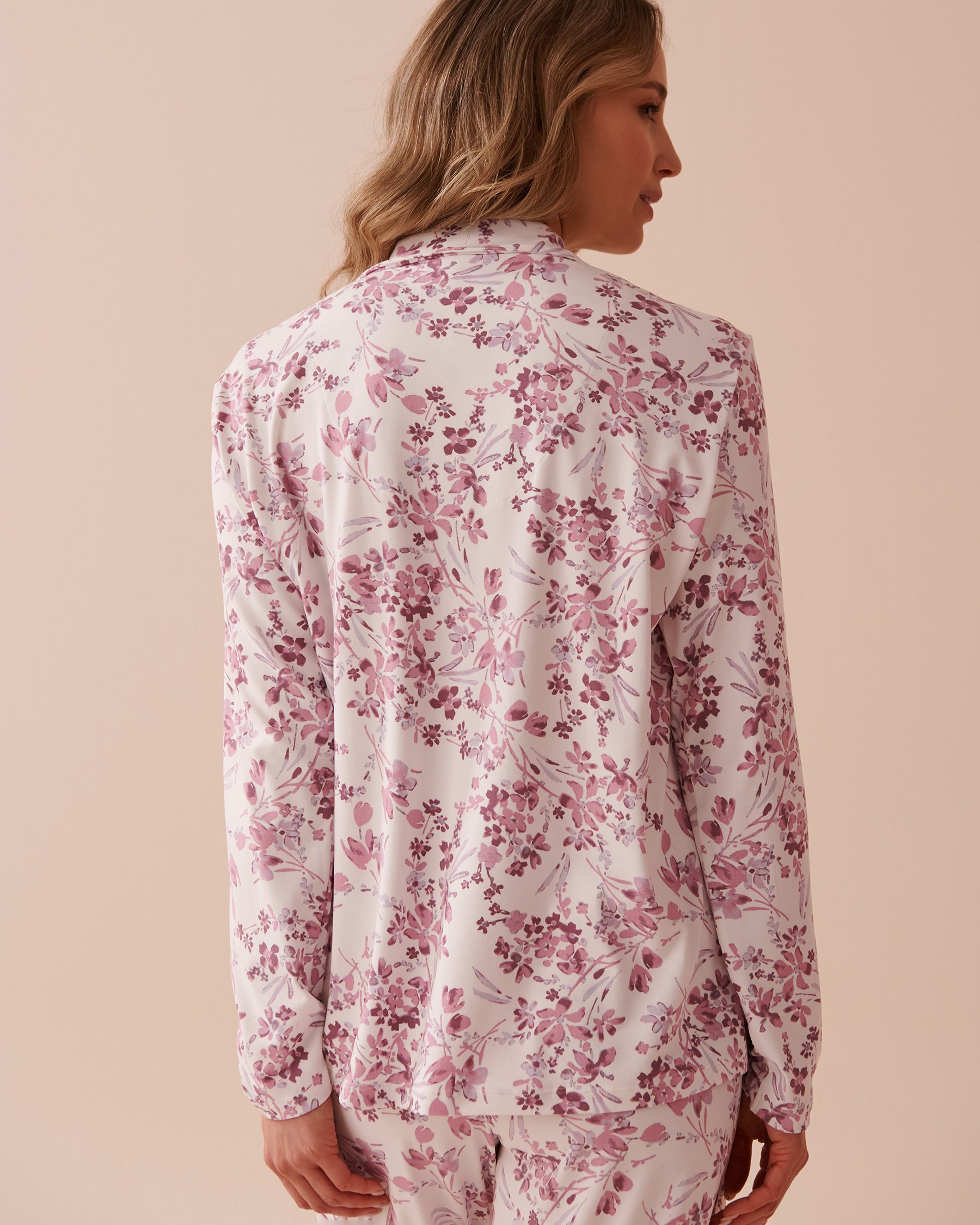 LA VIE EN ROSE Purple Flowers Super Soft Button-down Shirt Purple Flowers 40100611 - View2