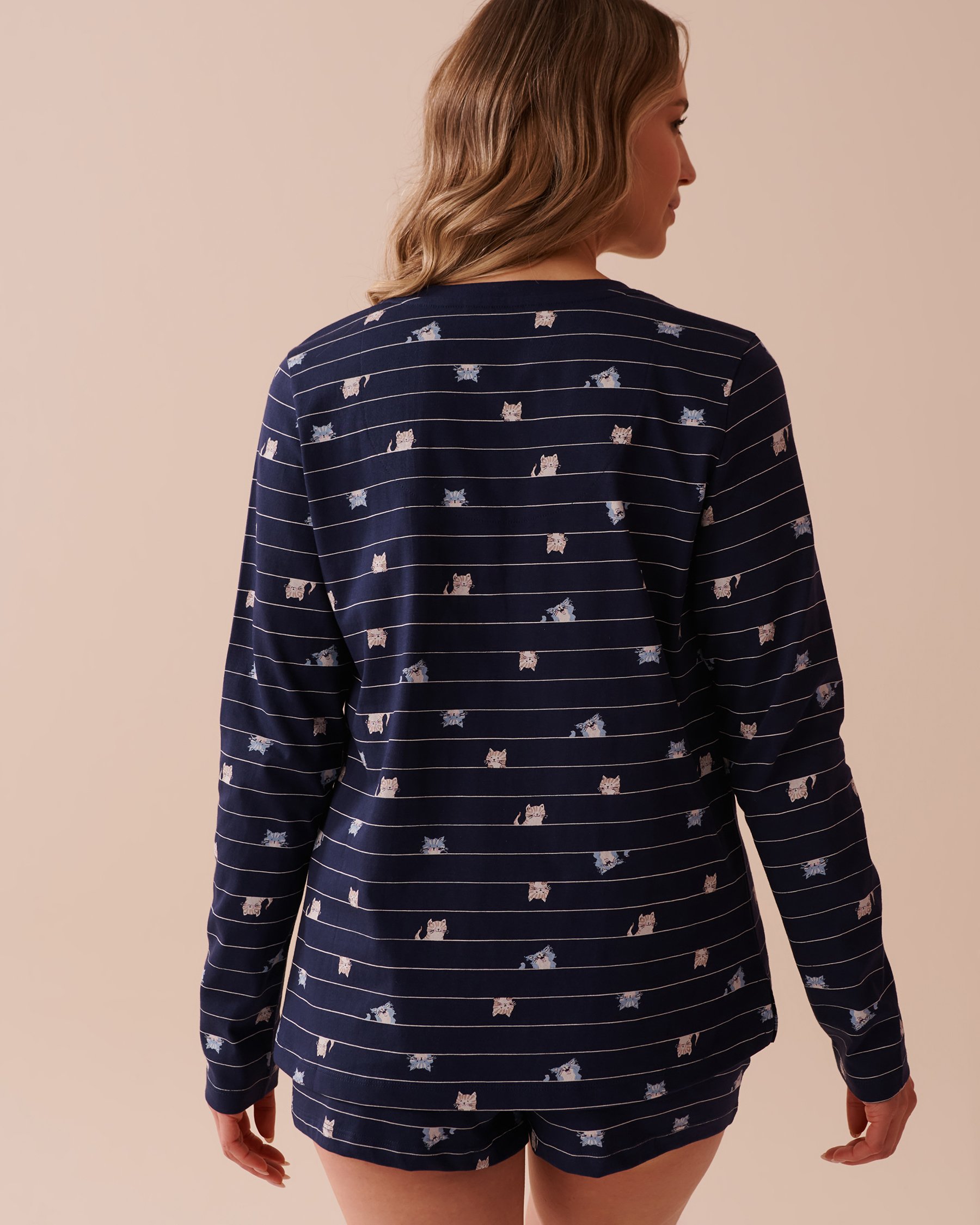 LA VIE EN ROSE Chandail henley manches longues en coton à imprimé chat Imprimé chat 40100613 - Voir2