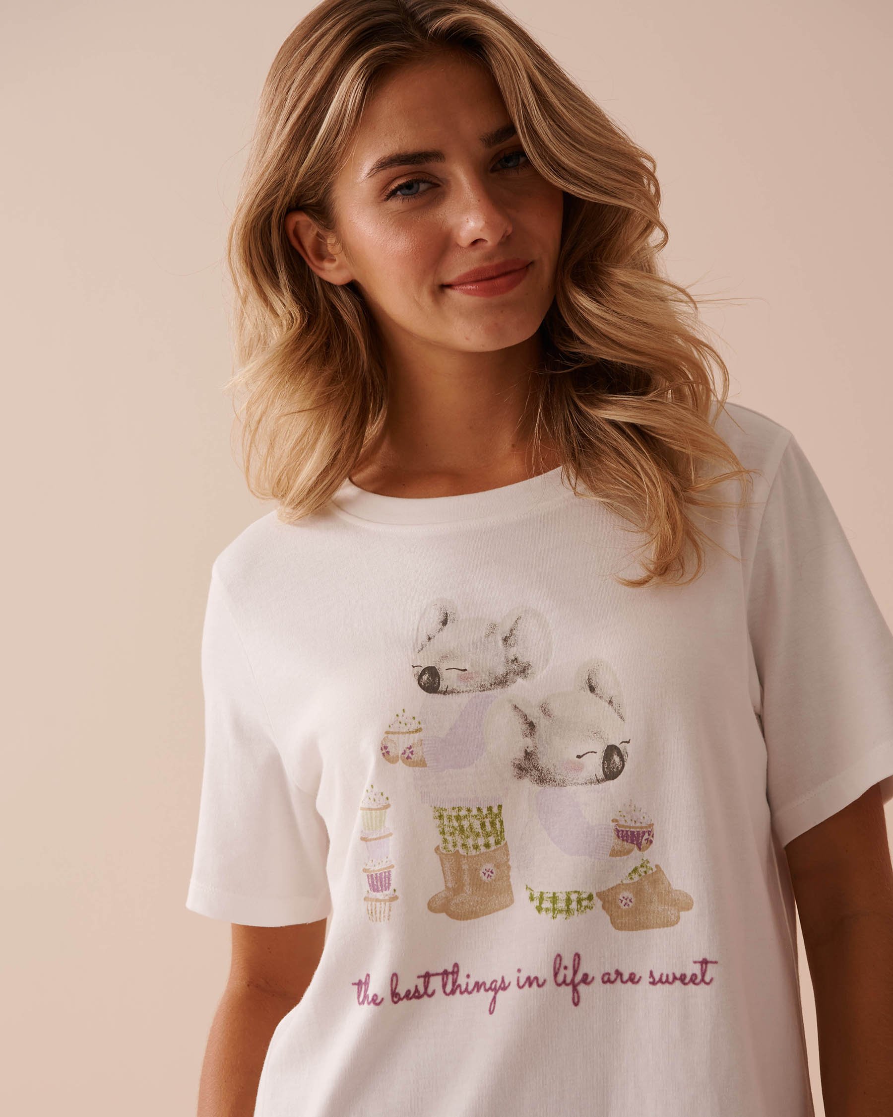 LA VIE EN ROSE Koala Print Cotton T-shirt White 40100614 - View3