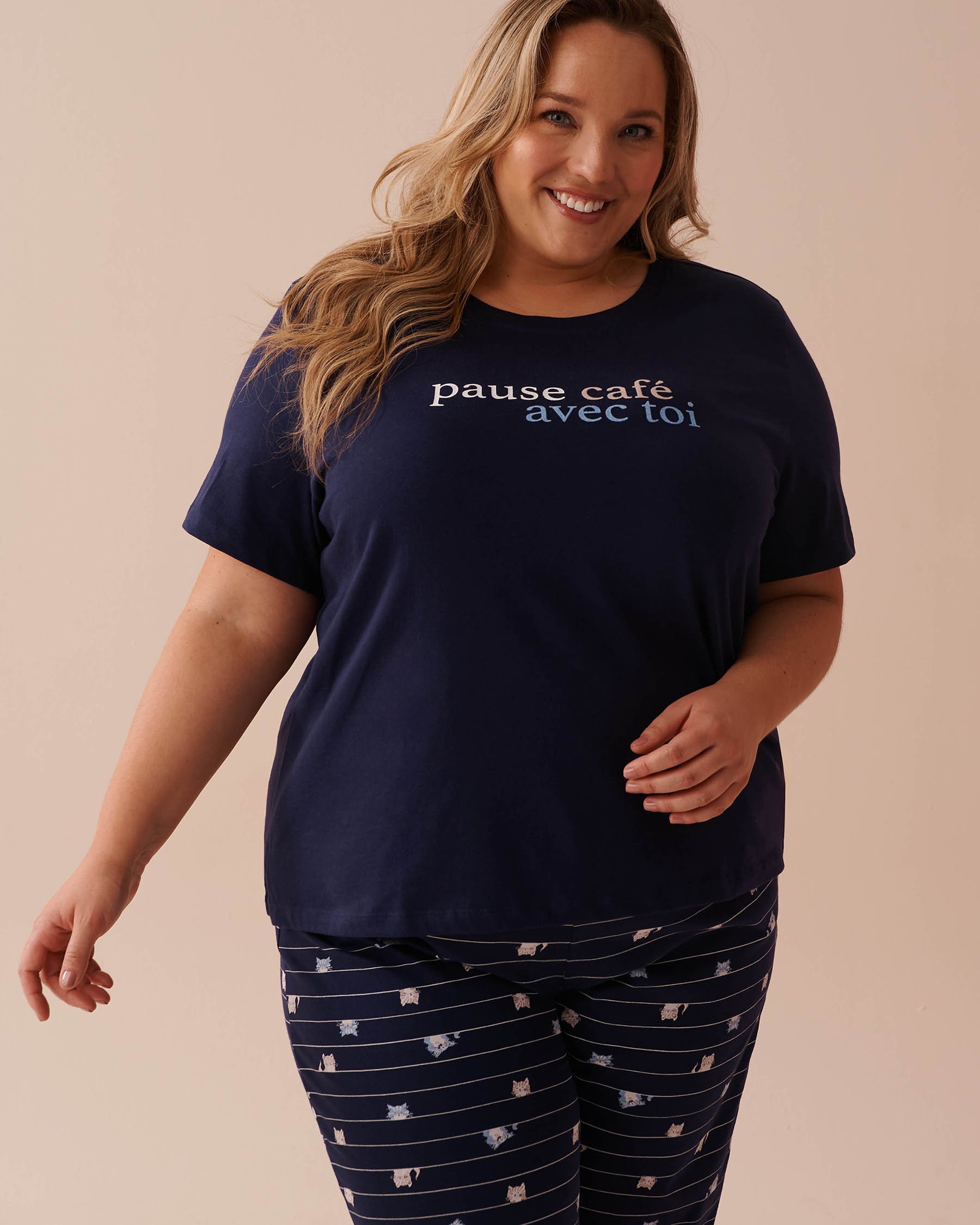 LA VIE EN ROSE T-shirt en coton Bleu nuit 40100614 - Voir1