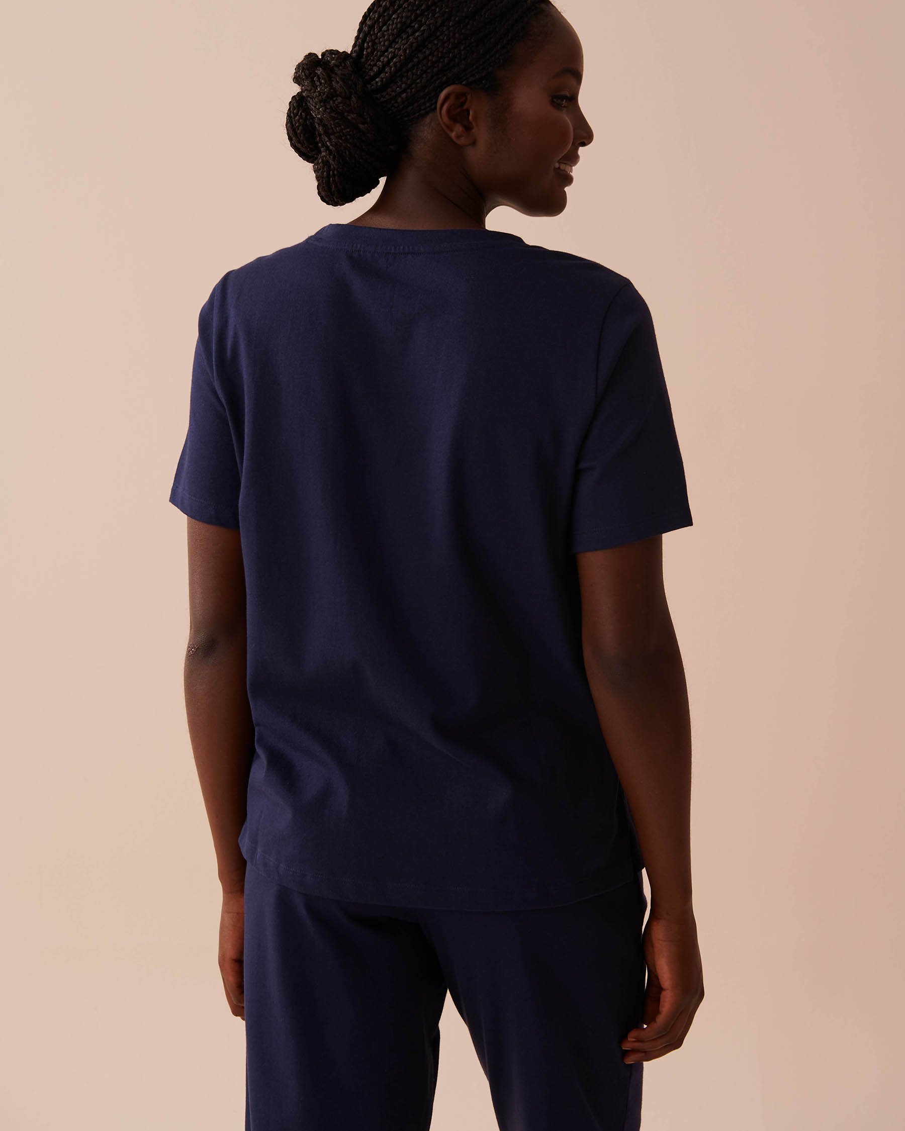 LA VIE EN ROSE T-shirt en coton Bleu nuit 40100614 - Voir5
