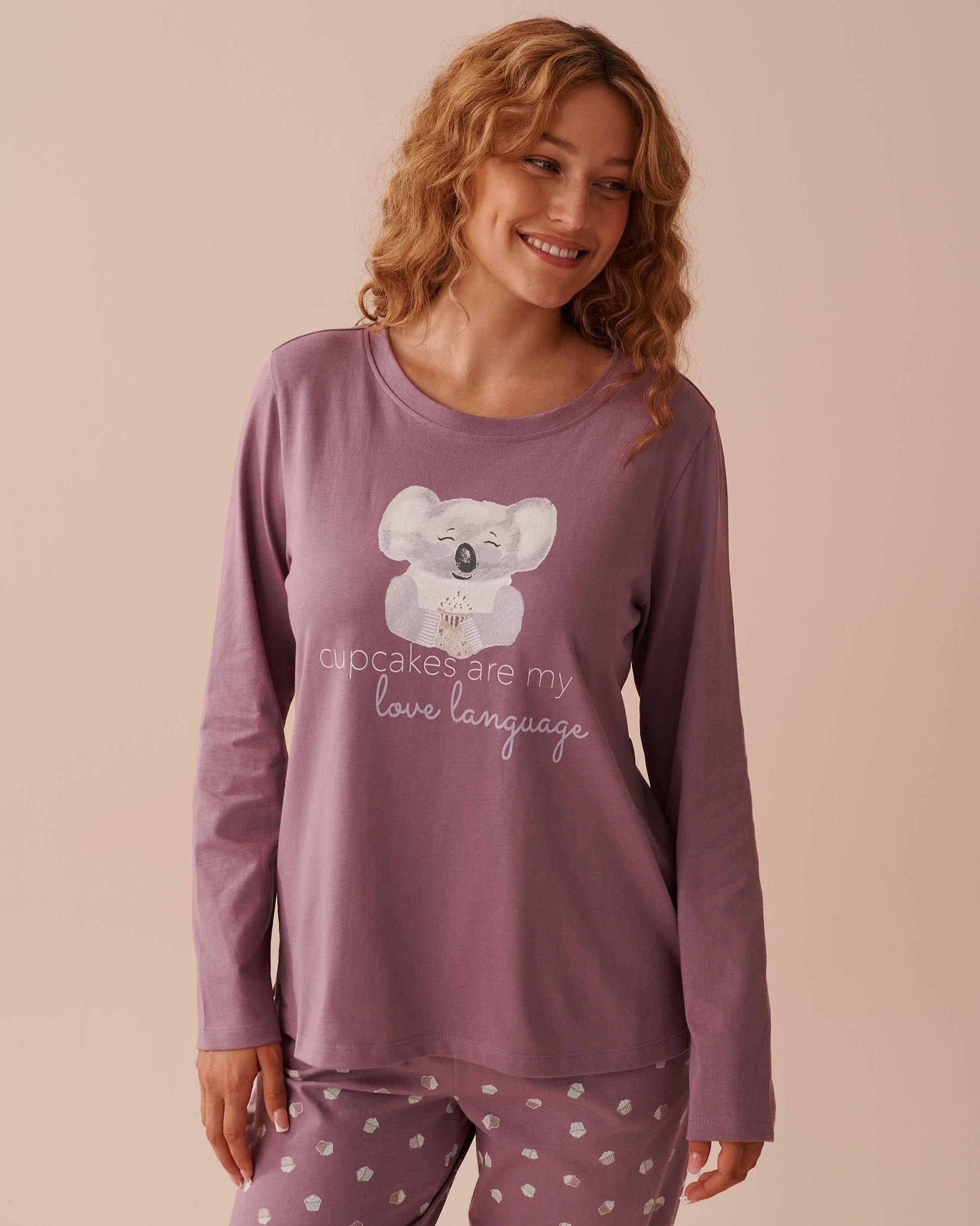 LA VIE EN ROSE Koala Print Cotton Long Sleeve Shirt Dusty Orchid 40100615 - View4