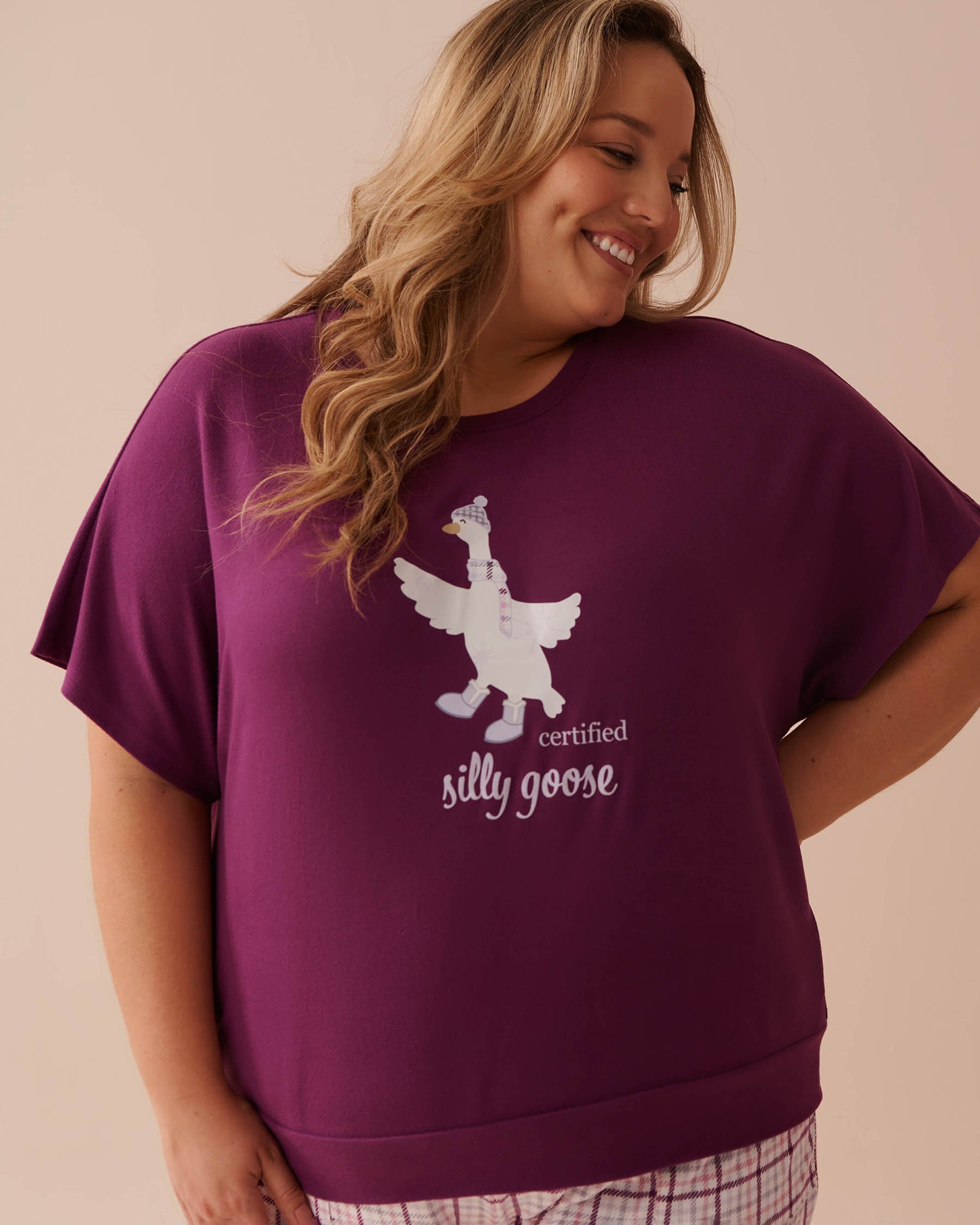 LA VIE EN ROSE Goose Print Recycled Fibers T-shirt Vibrant Violet 40100618 - View3