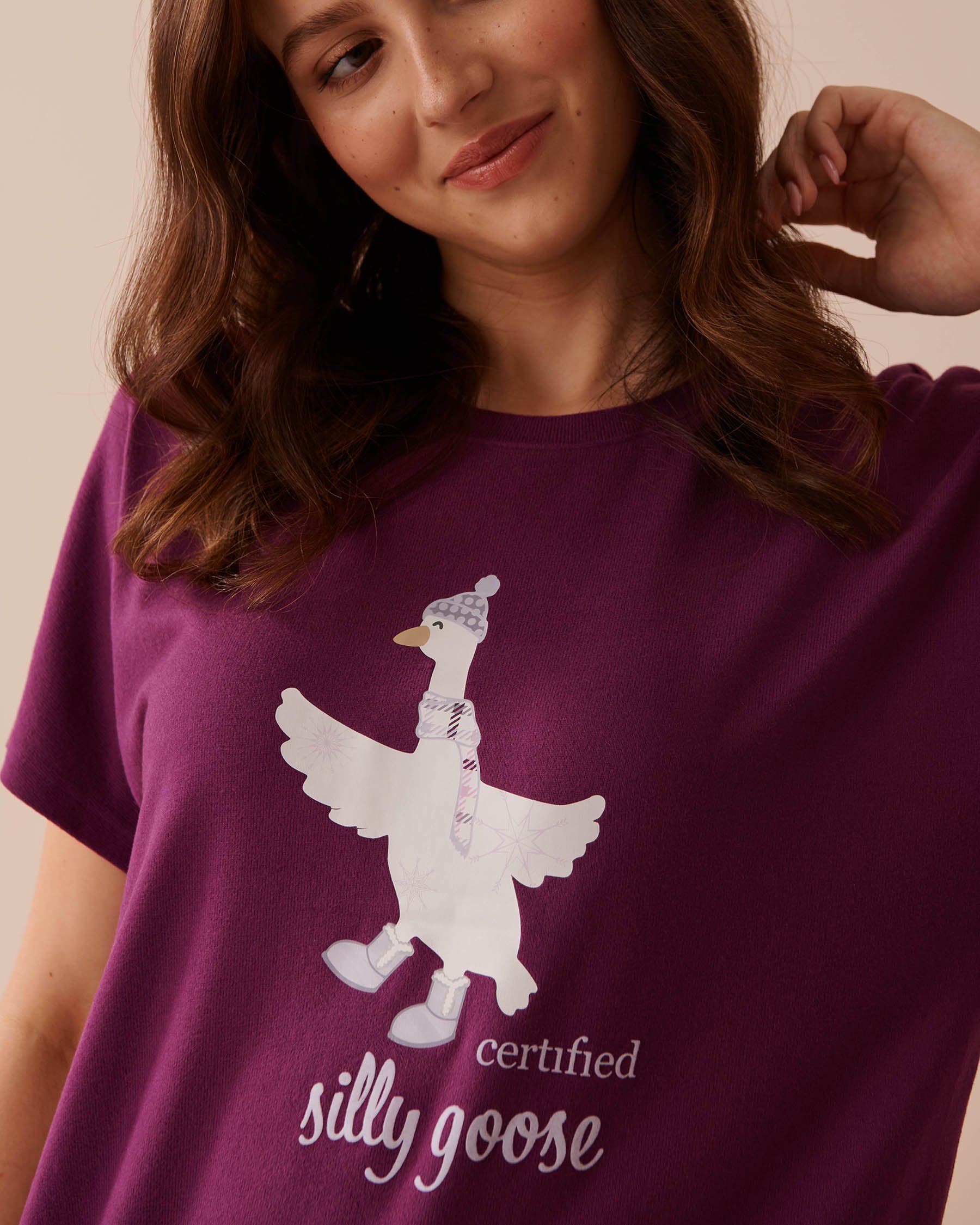 LA VIE EN ROSE Goose Print Recycled Fibers T-shirt Vibrant Violet 40100618 - View8