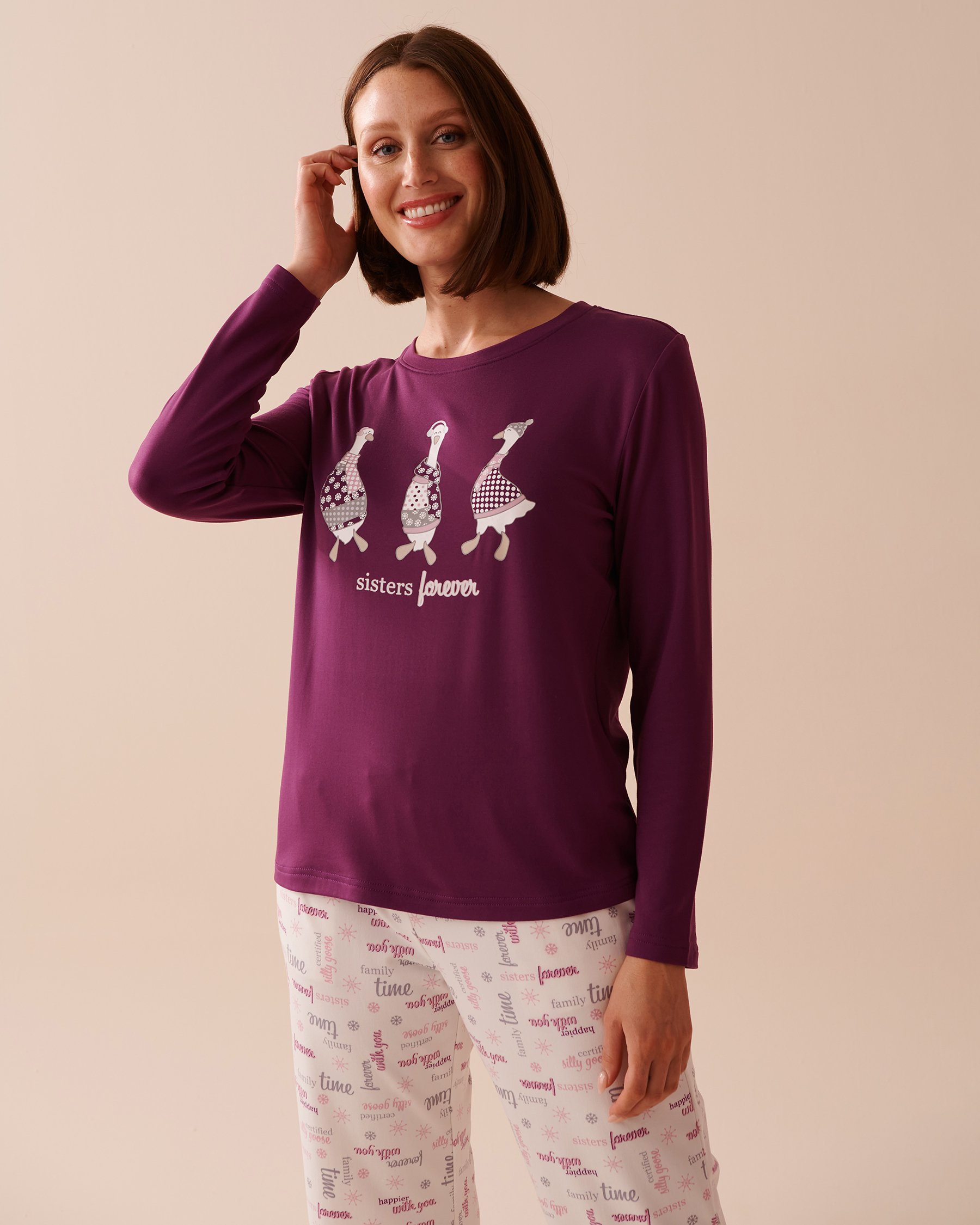 LA VIE EN ROSE Chandail manches longues douillet à imprimé oie Violet vibrant 40100619 - Voir1