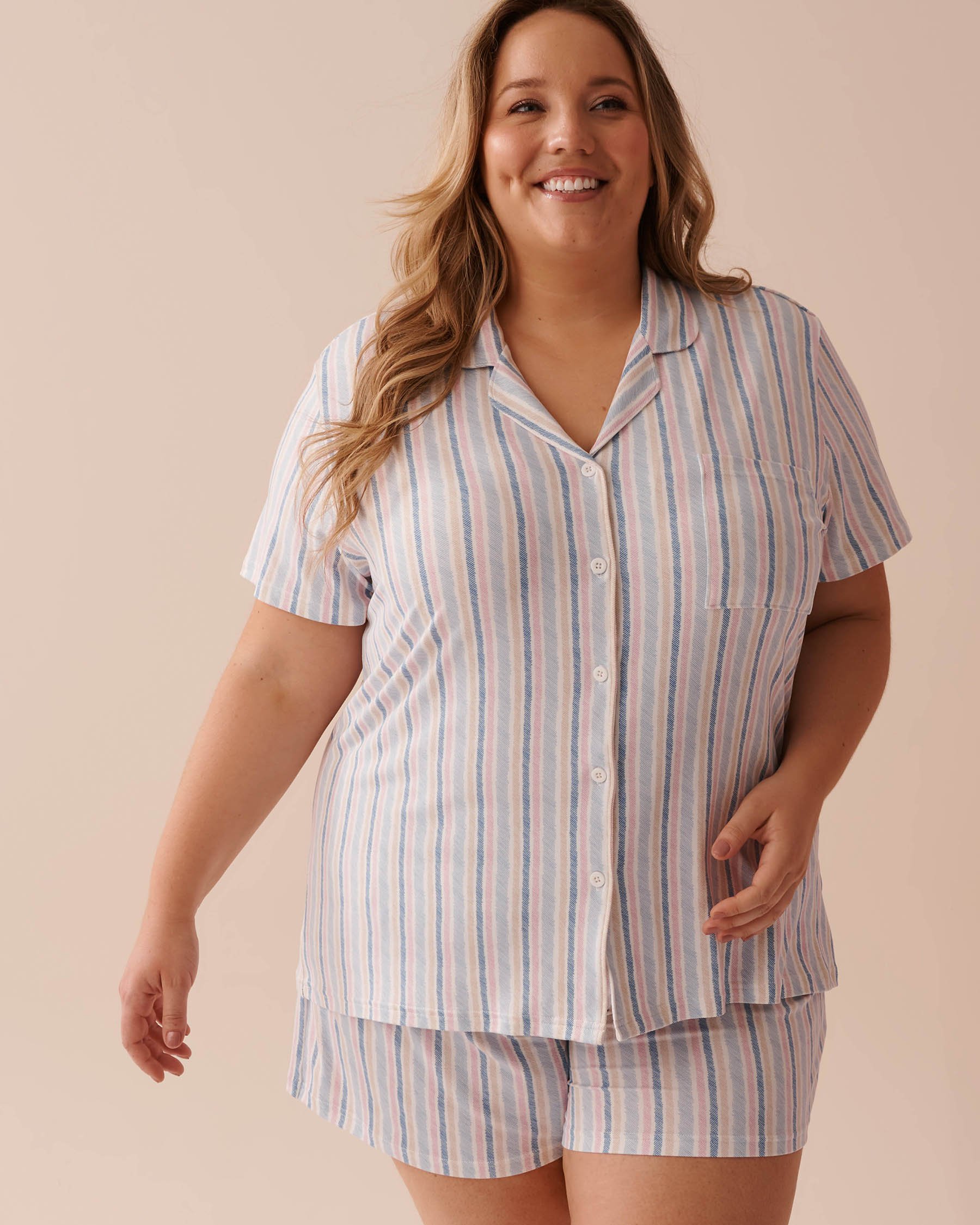 LA VIE EN ROSE Soothing Stripes Super Soft Button-down Shirt Soothing Stripes 40100622 - View1
