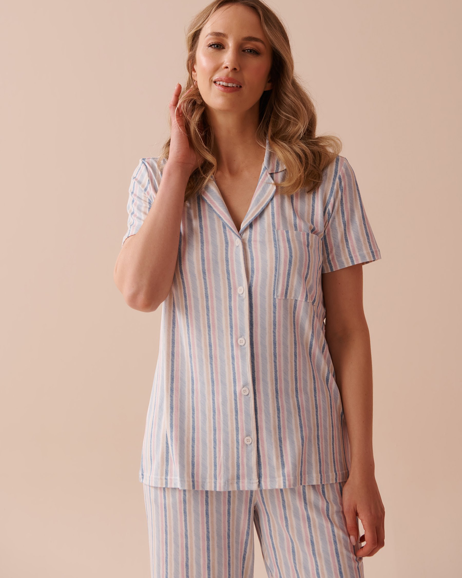 LA VIE EN ROSE Soothing Stripes Super Soft Button-down Shirt Soothing Stripes 40100622 - View4