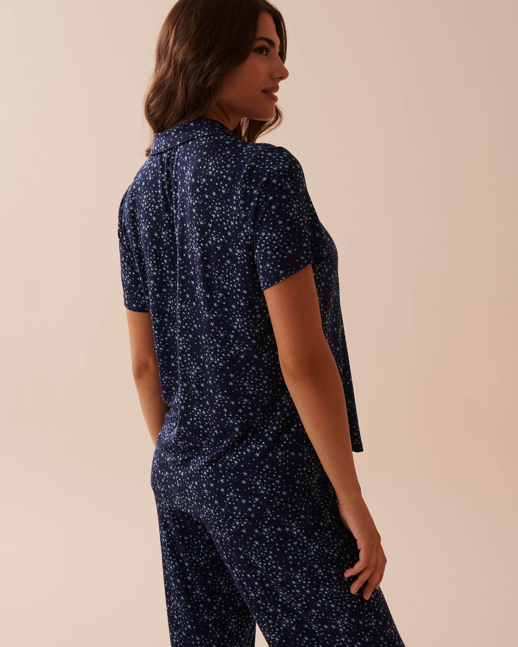 LA VIE EN ROSE Chemisier manches courtes en jersey doux Petites étoiles bleues 40100626 - Voir2