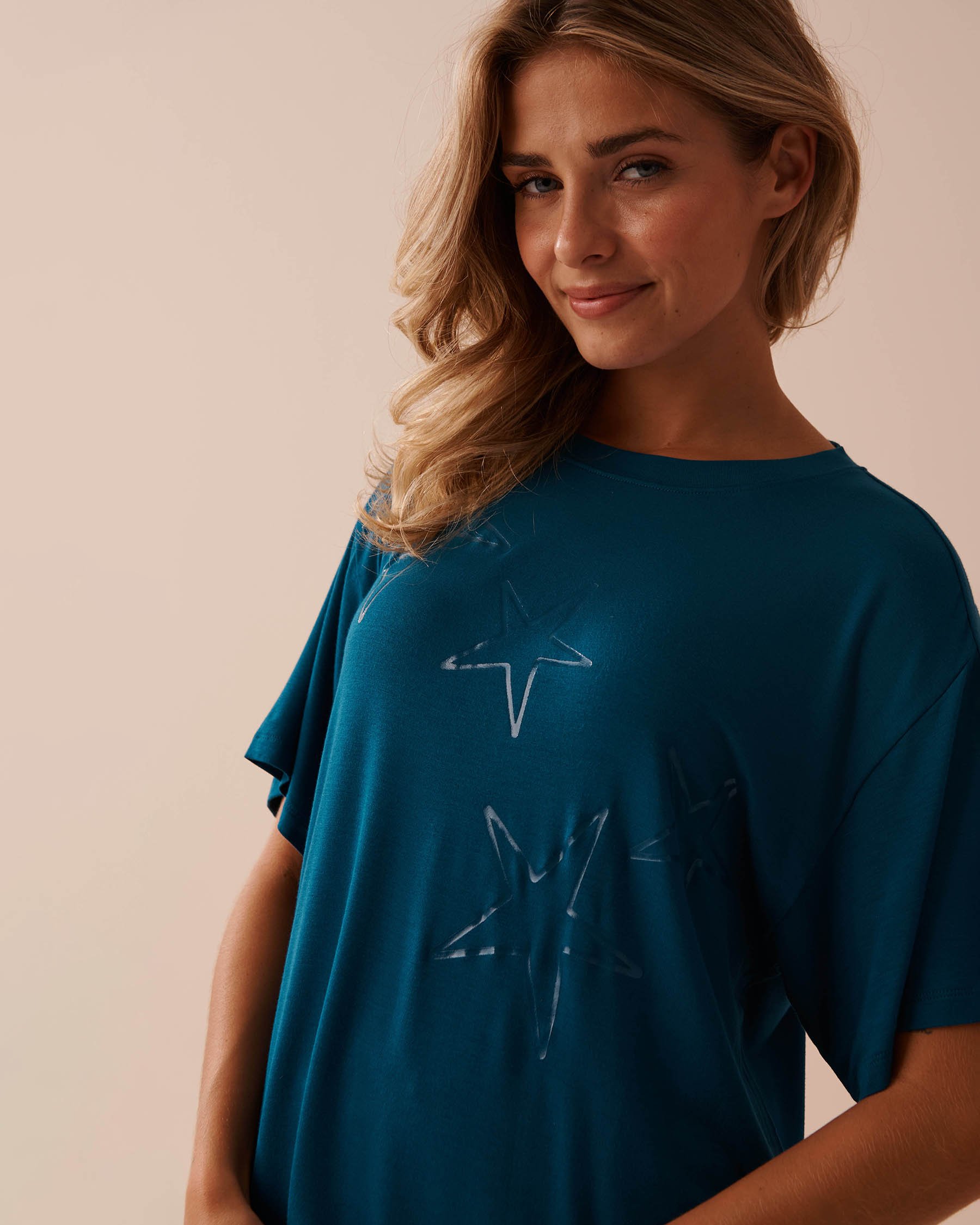 LA VIE EN ROSE Chandail manches courtes tombantes en jersey doux Bleu mer 40100628 - Voir3