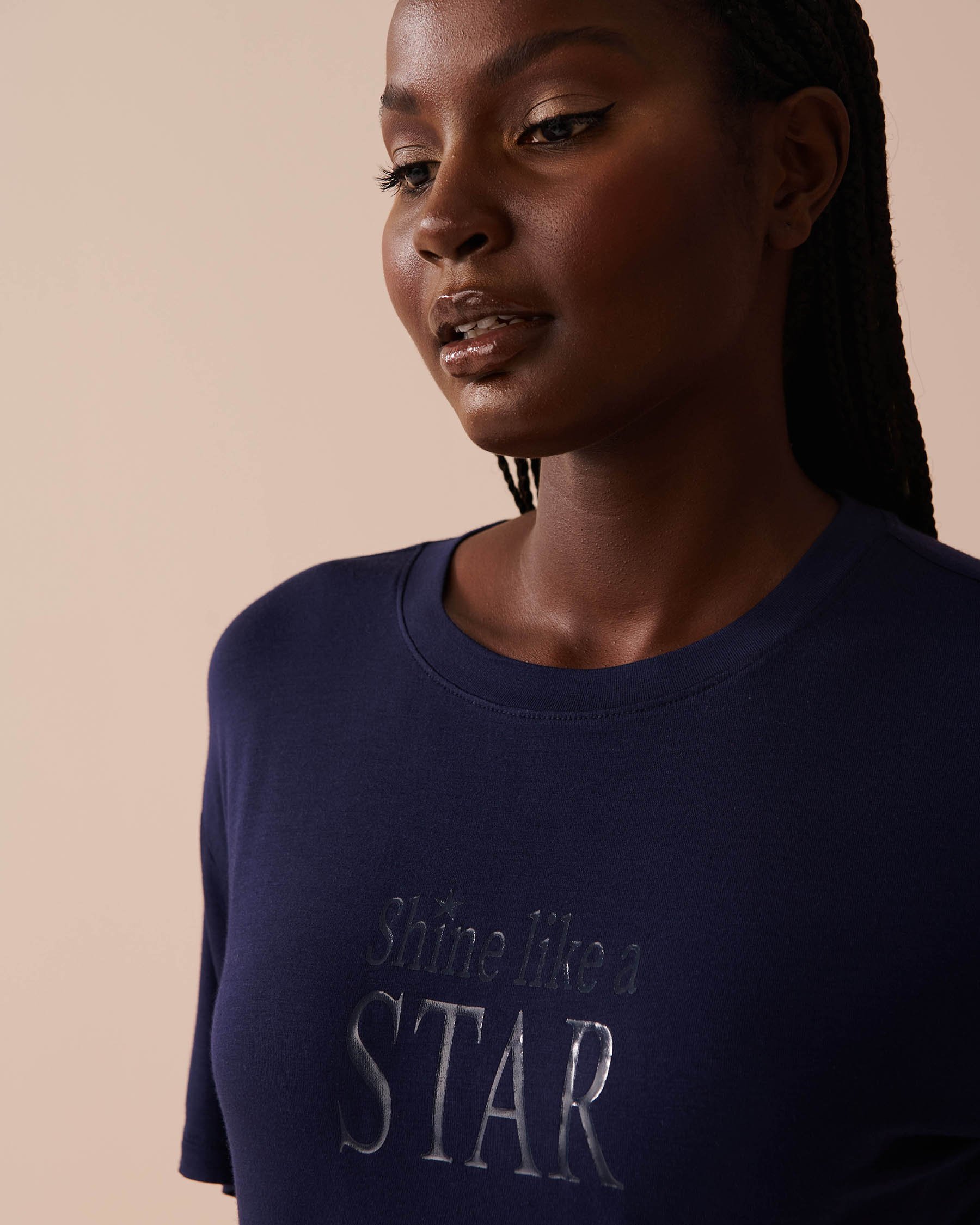 LA VIE EN ROSE Chandail manches courtes tombantes en jersey doux Bleu nuit 40100628 - Voir2