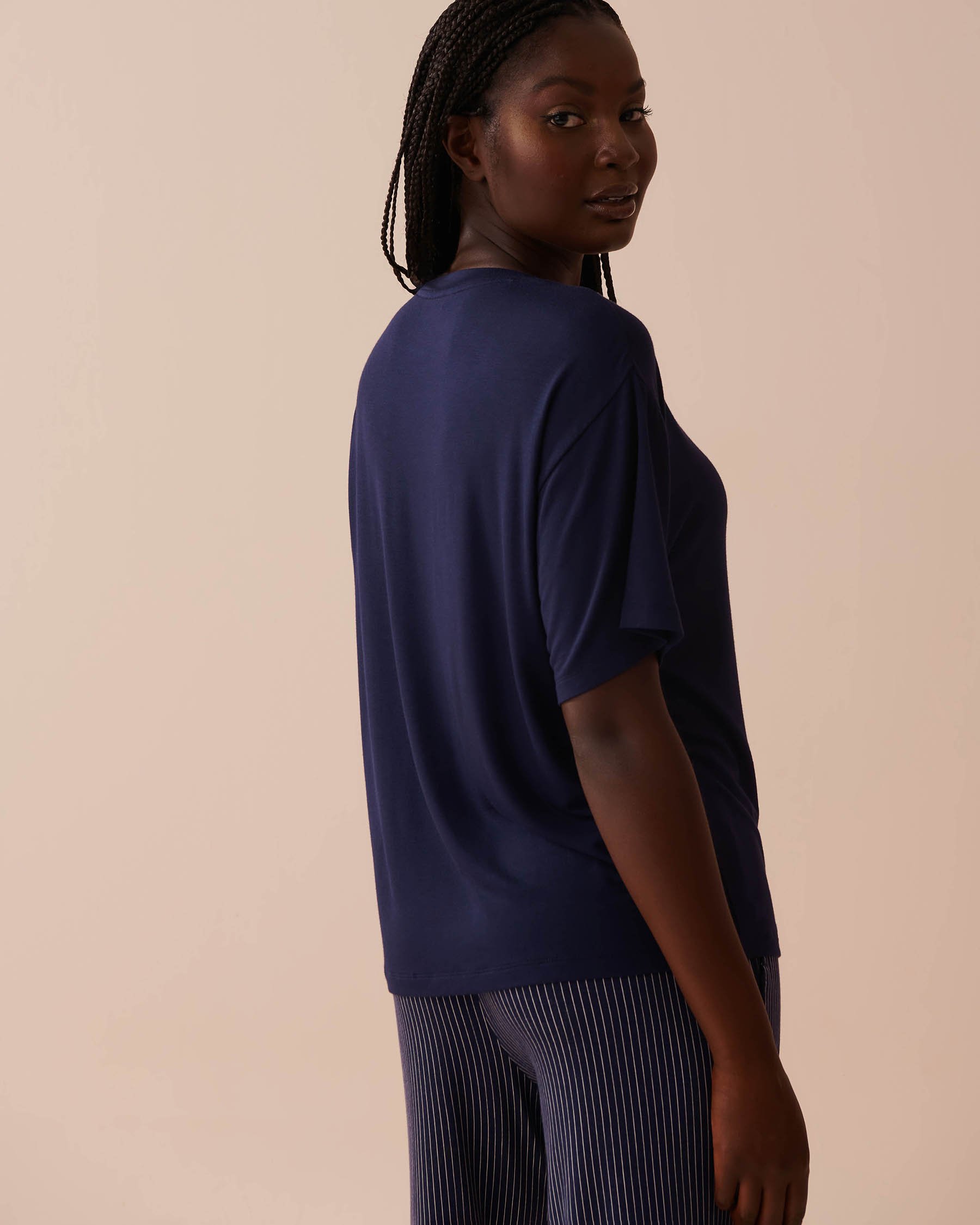 LA VIE EN ROSE Chandail manches courtes tombantes en jersey doux Bleu nuit 40100628 - Voir3