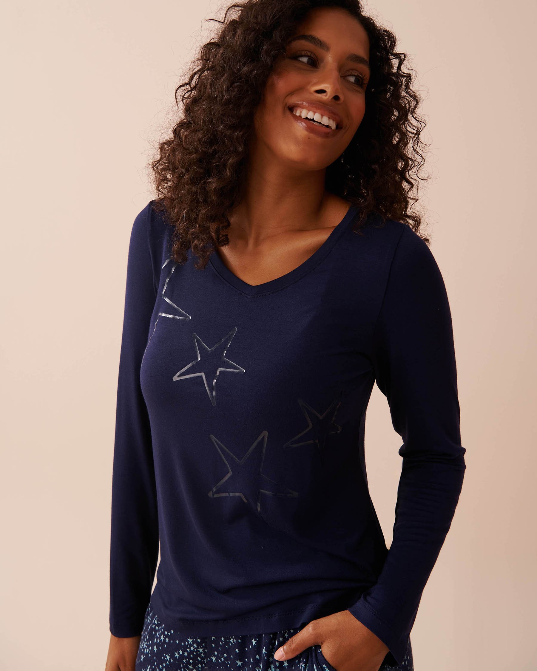 LA VIE EN ROSE Chandail manches longues en jersey doux Bleu nuit 40100629 - Voir1