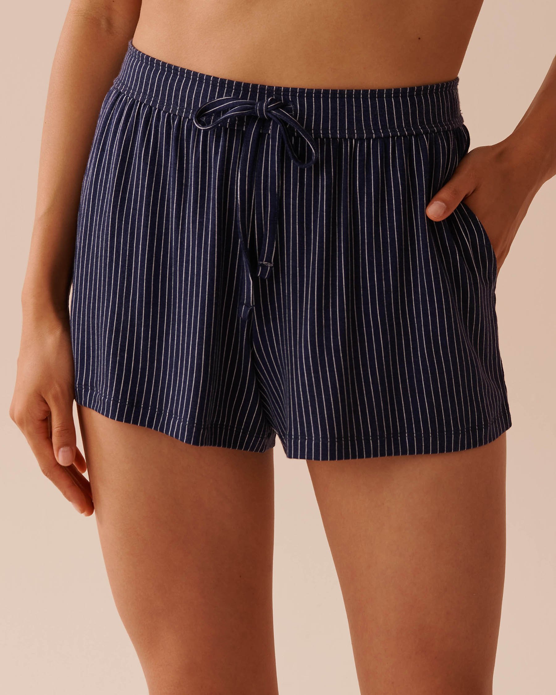 LA VIE EN ROSE Soft Jersey Shorts Navy Stripes 40200618 - View1