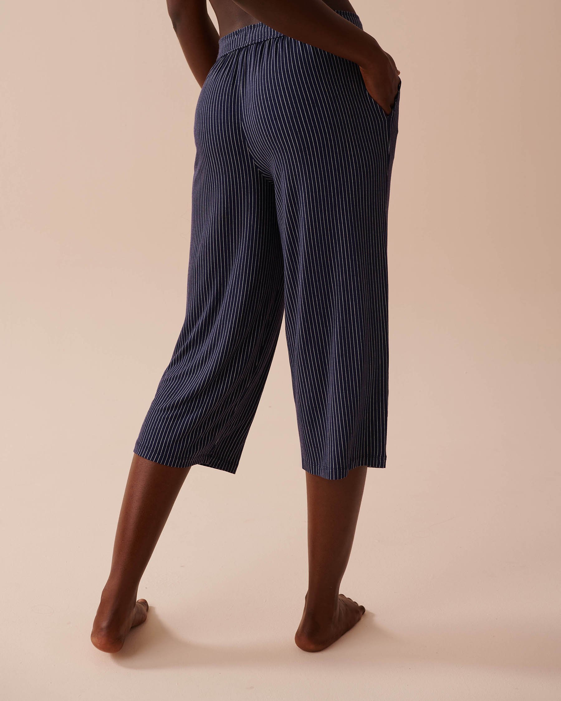 LA VIE EN ROSE Soft Jersey Capris Navy Stripes 40200619 - View2
