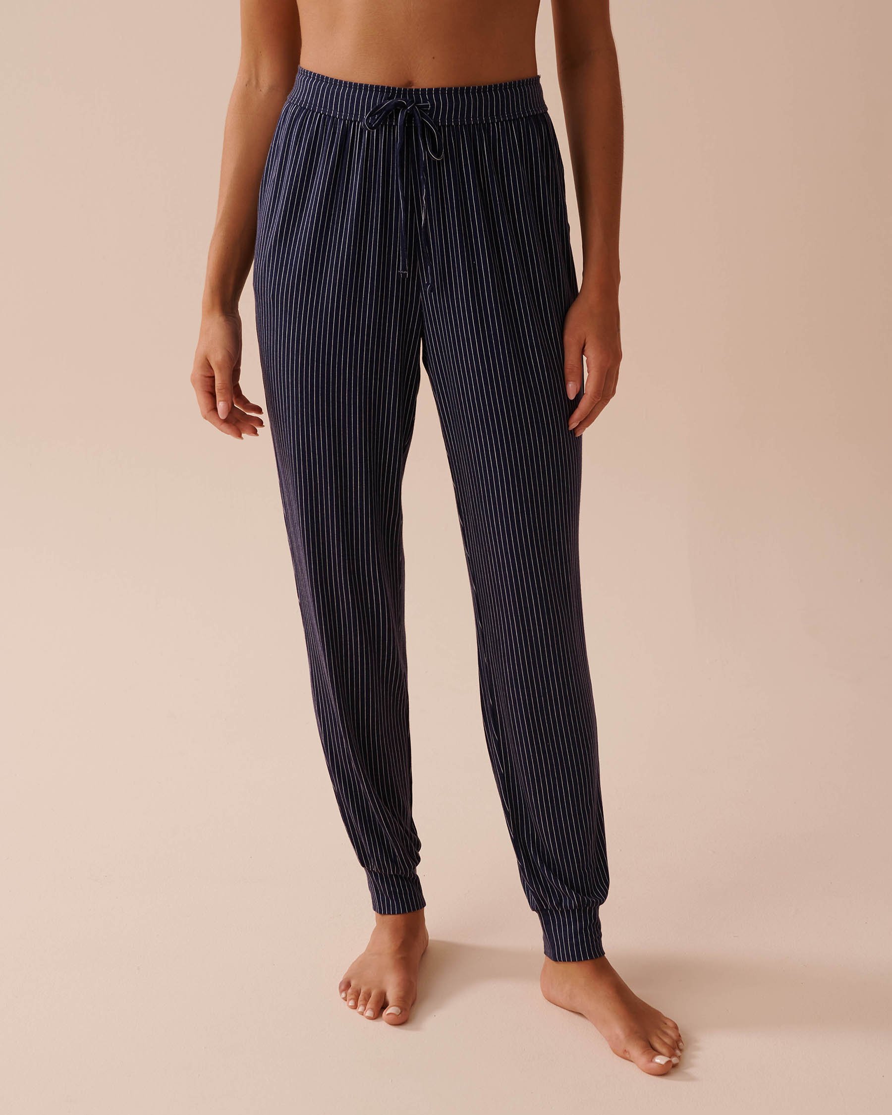 LA VIE EN ROSE Soft Jersey Jogger Pajama Pants Navy Stripes 40200620 - View1