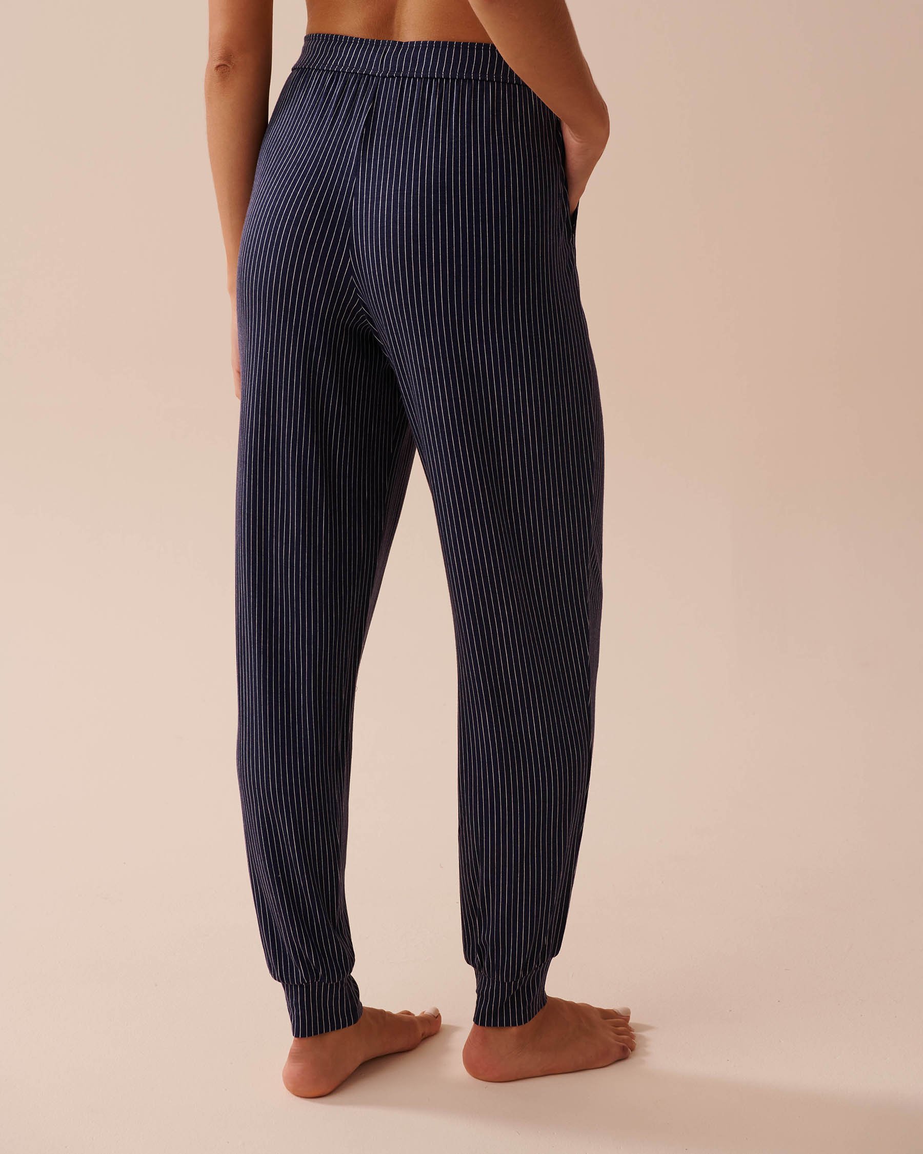LA VIE EN ROSE Soft Jersey Jogger Pajama Pants Navy Stripes 40200620 - View2
