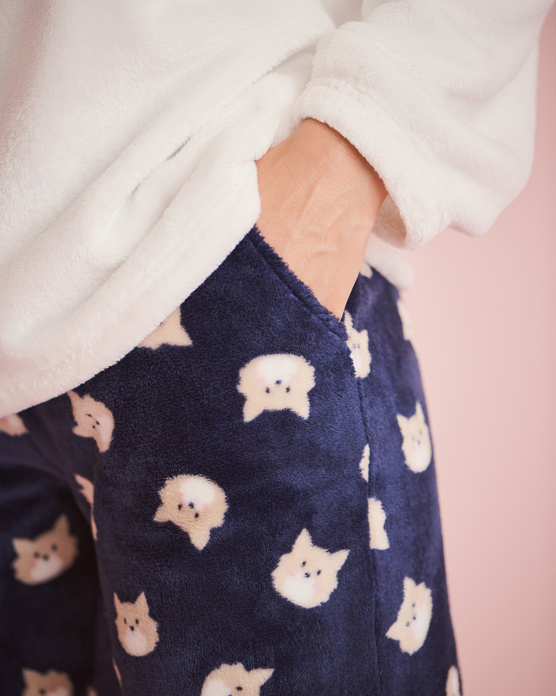 LA VIE EN ROSE Cat Print Soft Plush PJ Set Cat Print 40400070 - View4