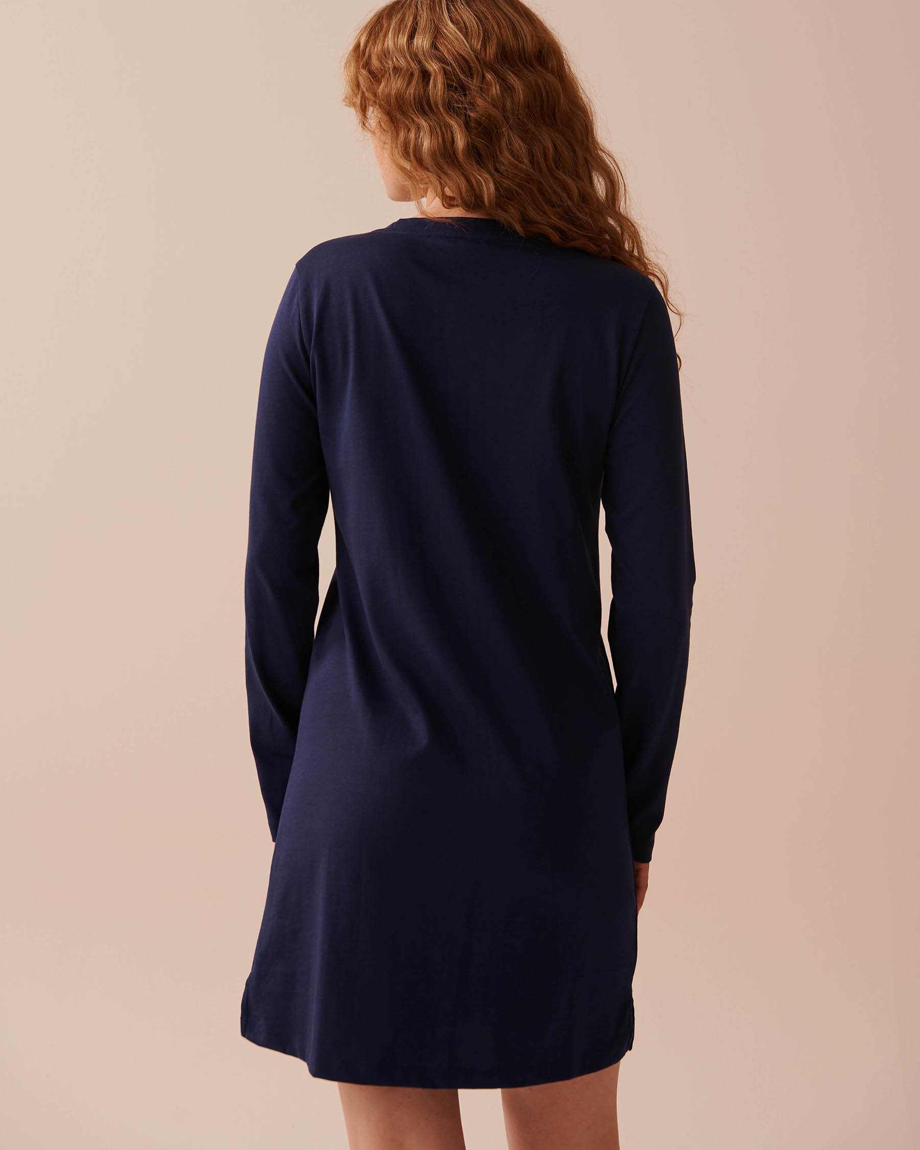 LA VIE EN ROSE Chemise de nuit en coton à imprimé chat Bleu nuit 40500377 - Voir2