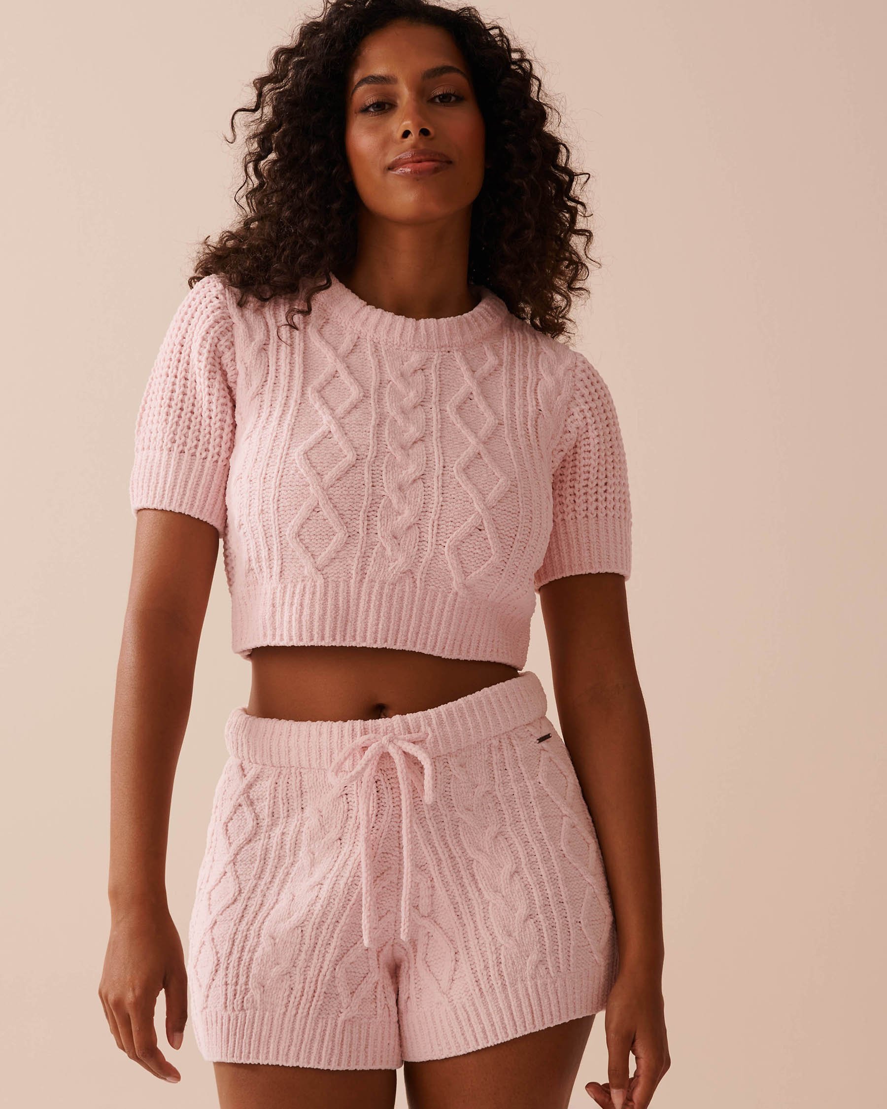 LA VIE EN ROSE T-shirt court en chenille torsadée Rose pâle 50100093 - Voir4