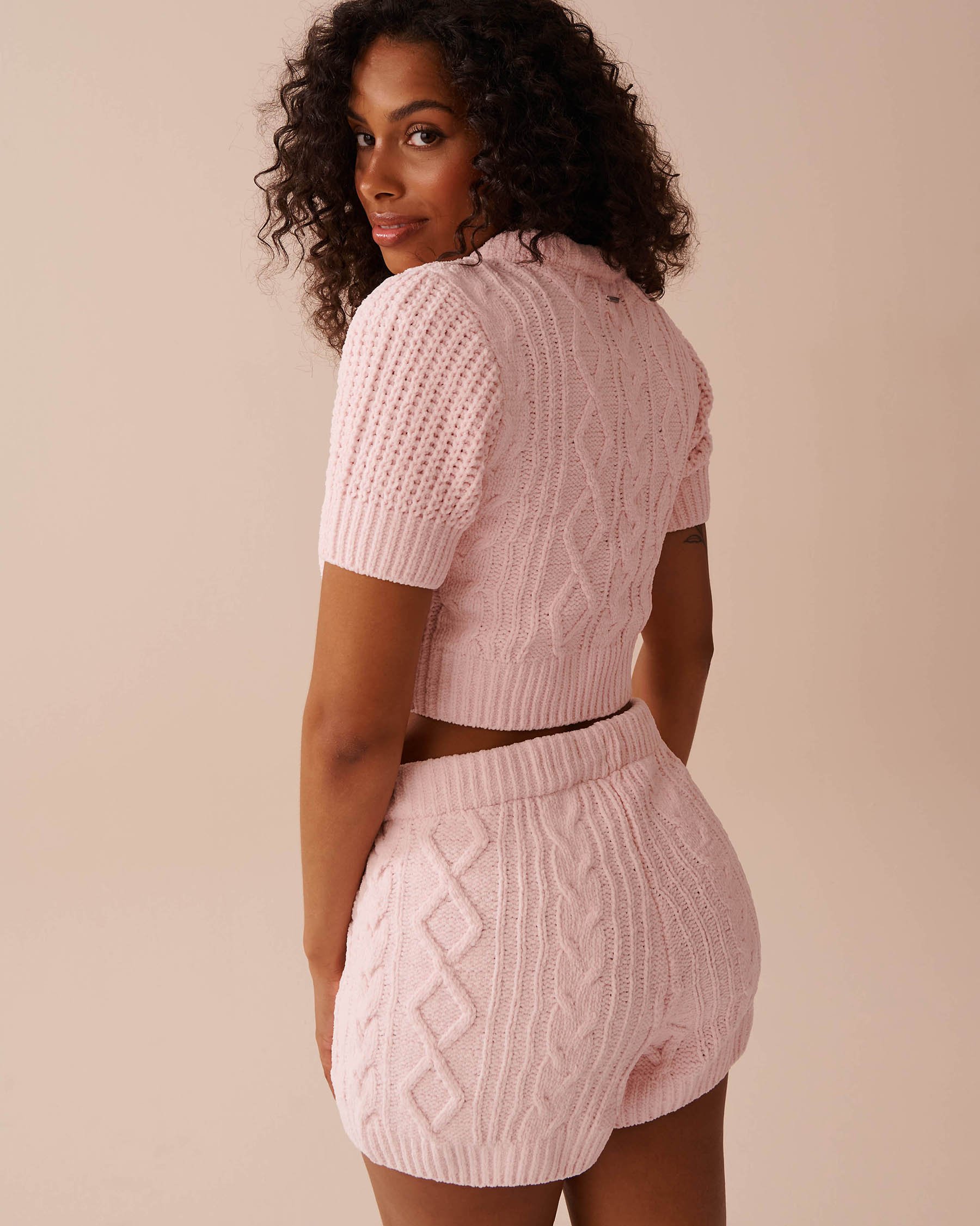 LA VIE EN ROSE T-shirt court en chenille torsadée Rose pâle 50100093 - Voir3