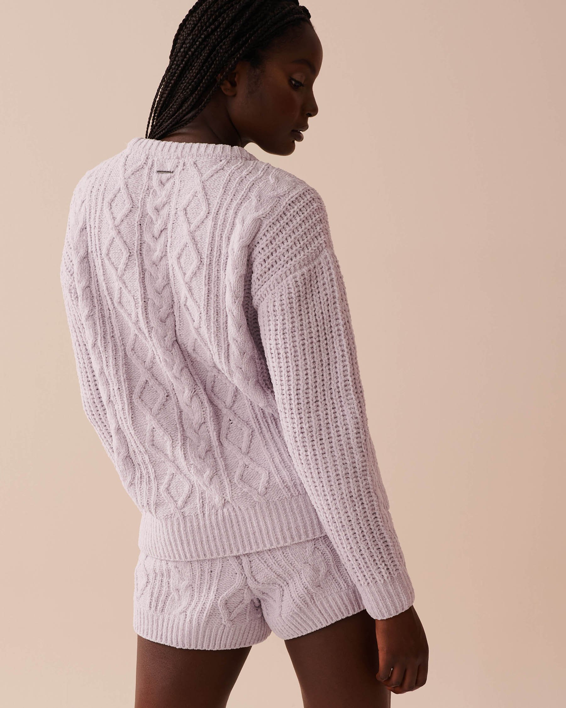 LA VIE EN ROSE Cable-Knit Chenille Long Sleeve Shirt Evening Haze 50100094 - View2