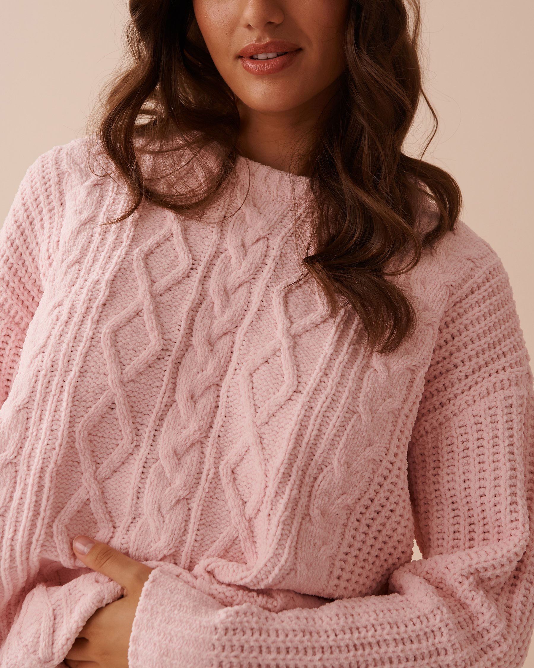 LA VIE EN ROSE Chandail manches longues en chenille torsadée Rose pâle 50100094 - View3