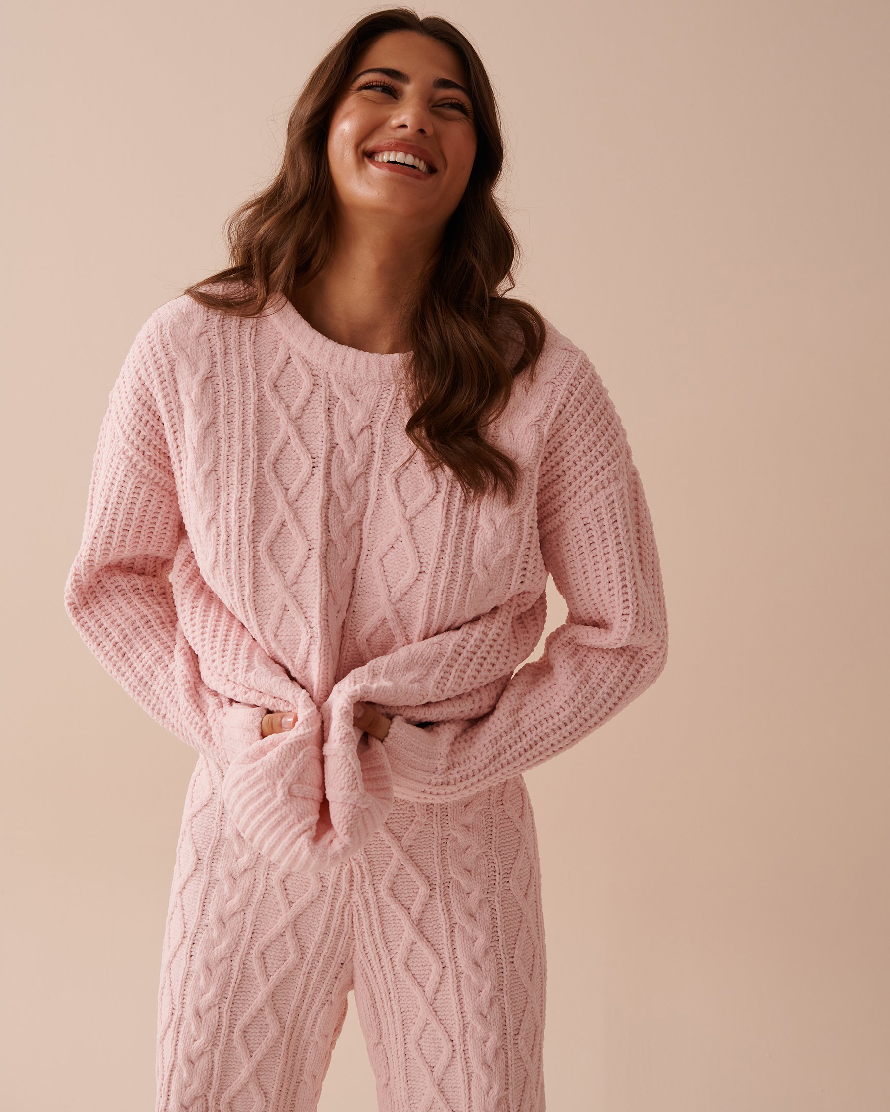 LA VIE EN ROSE Chandail manches longues en chenille torsadée Rose pâle 50100094 - View4