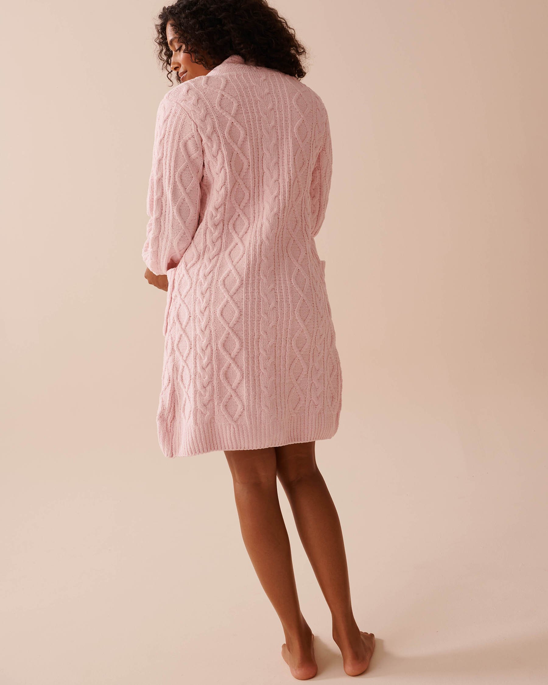 LA VIE EN ROSE Cable-Knit Chenille Cardigan Light Pink 50500013 - View2