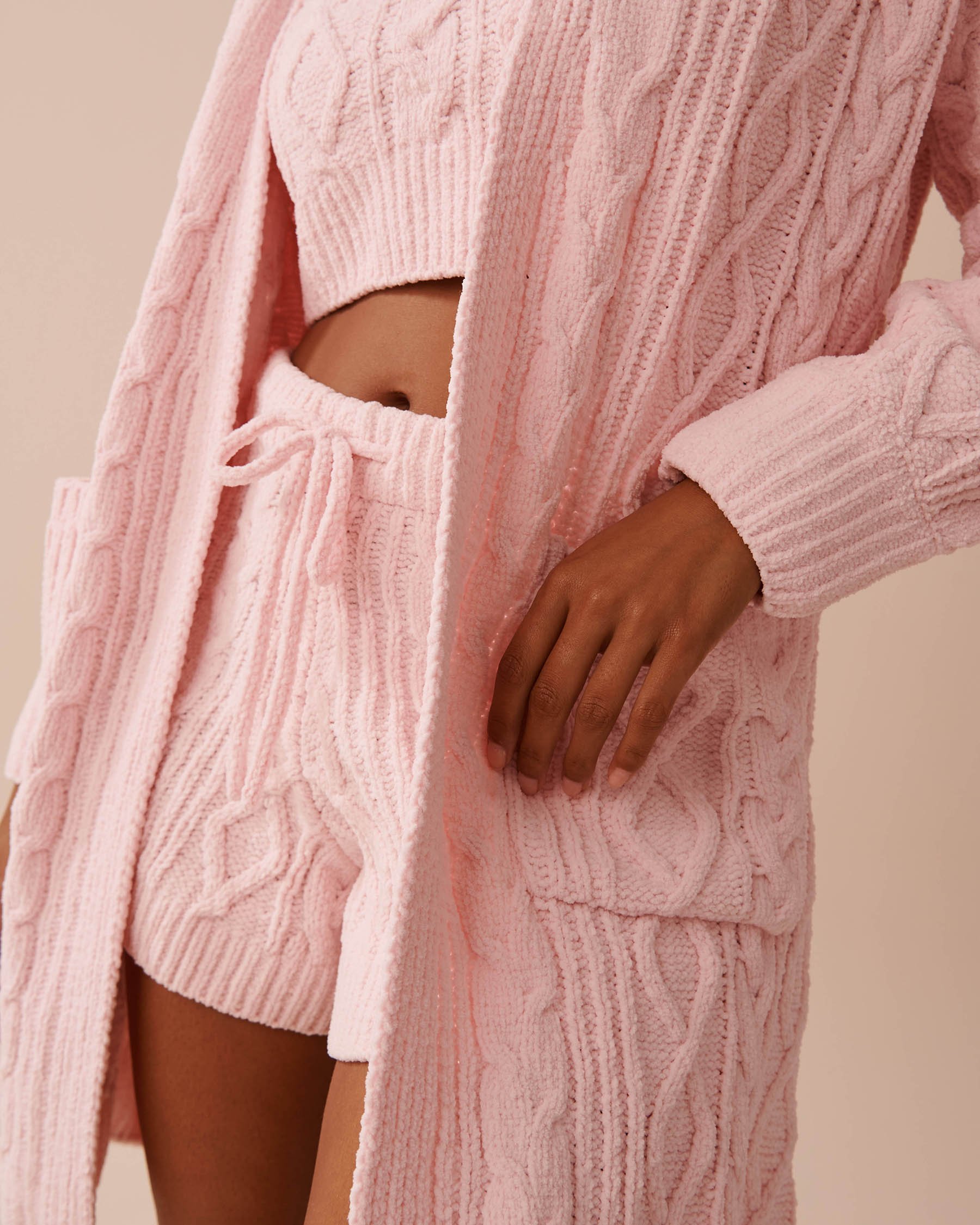 LA VIE EN ROSE Cable-Knit Chenille Cardigan Light Pink 50500013 - View3