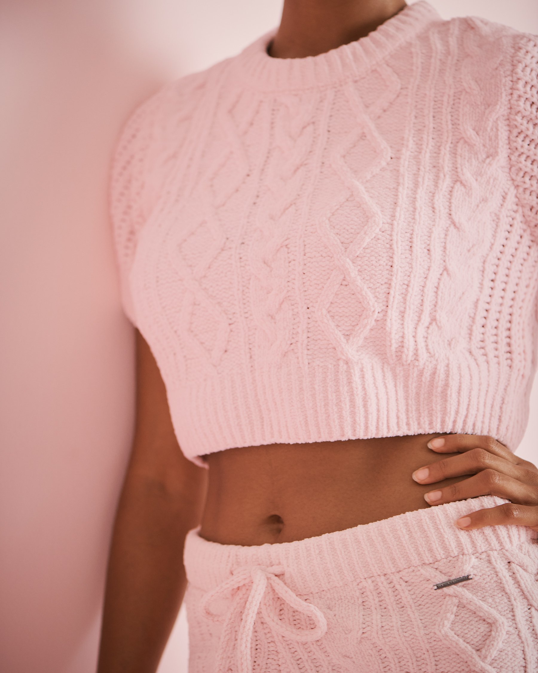 LA VIE EN ROSE T-shirt court en chenille torsadée Rose pâle 50100093 - View2