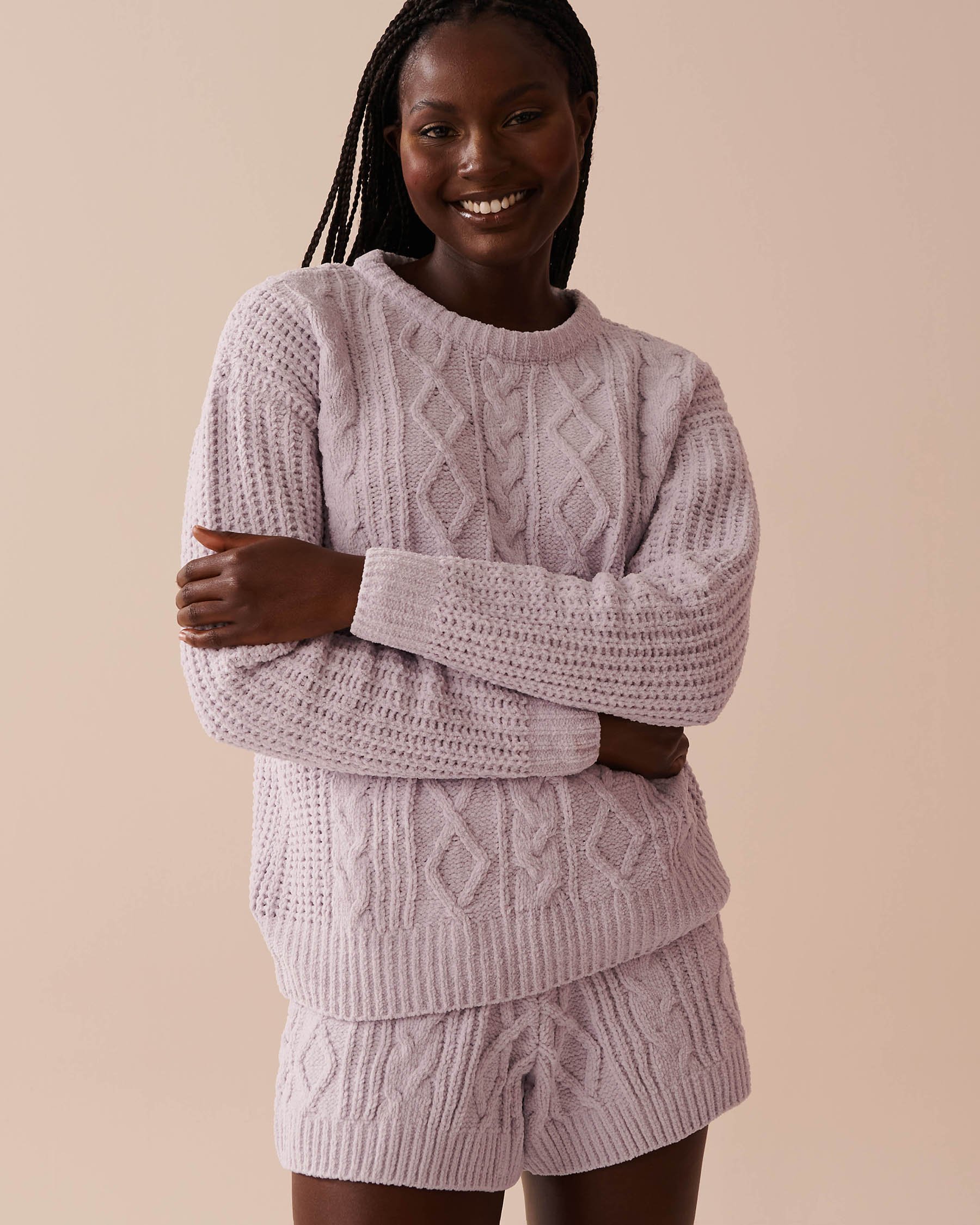 LA VIE EN ROSE Cable-Knit Chenille Long Sleeve Shirt Evening Haze 50100094 - View1