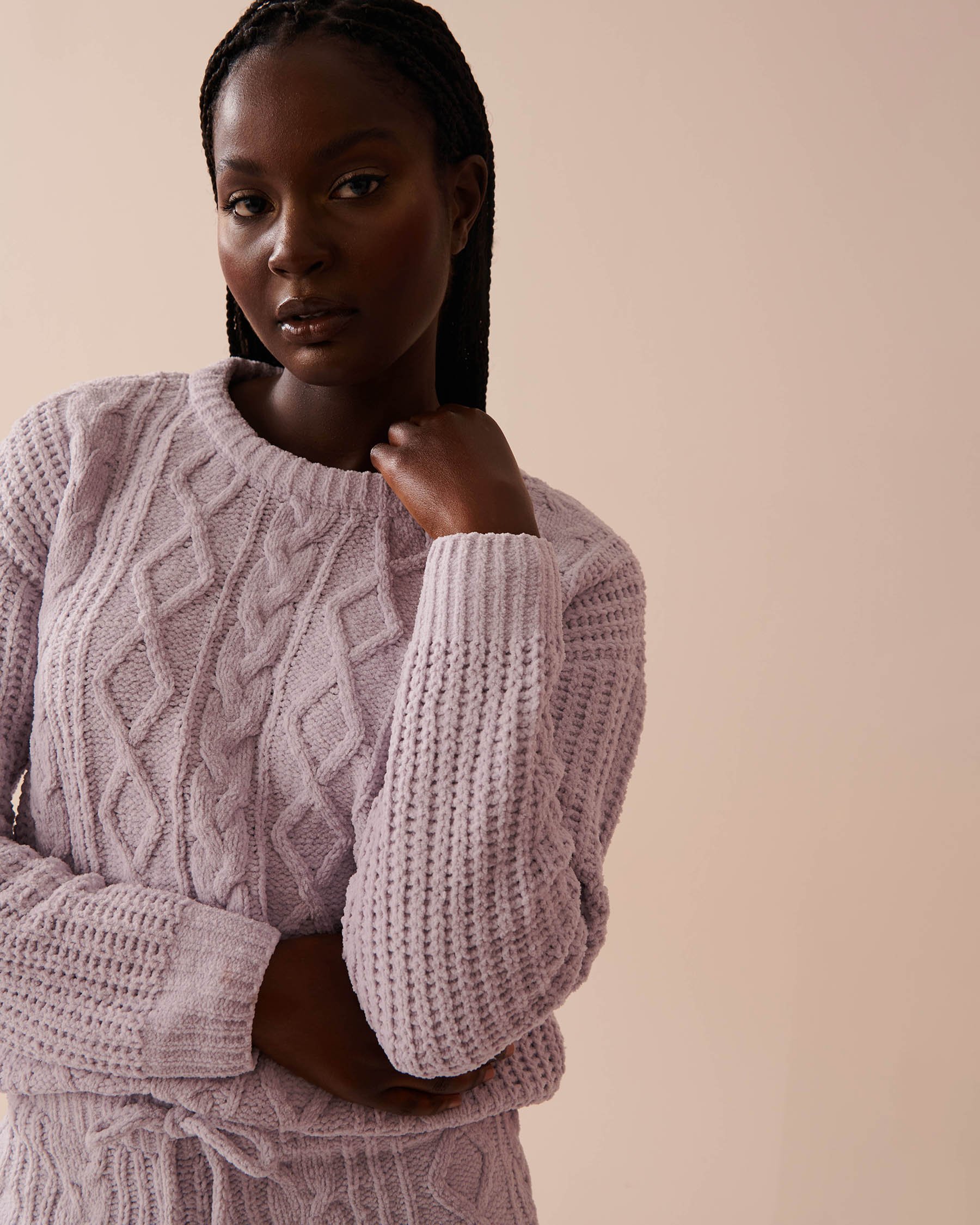 LA VIE EN ROSE Cable-Knit Chenille Long Sleeve Shirt Evening Haze 50100094 - View3