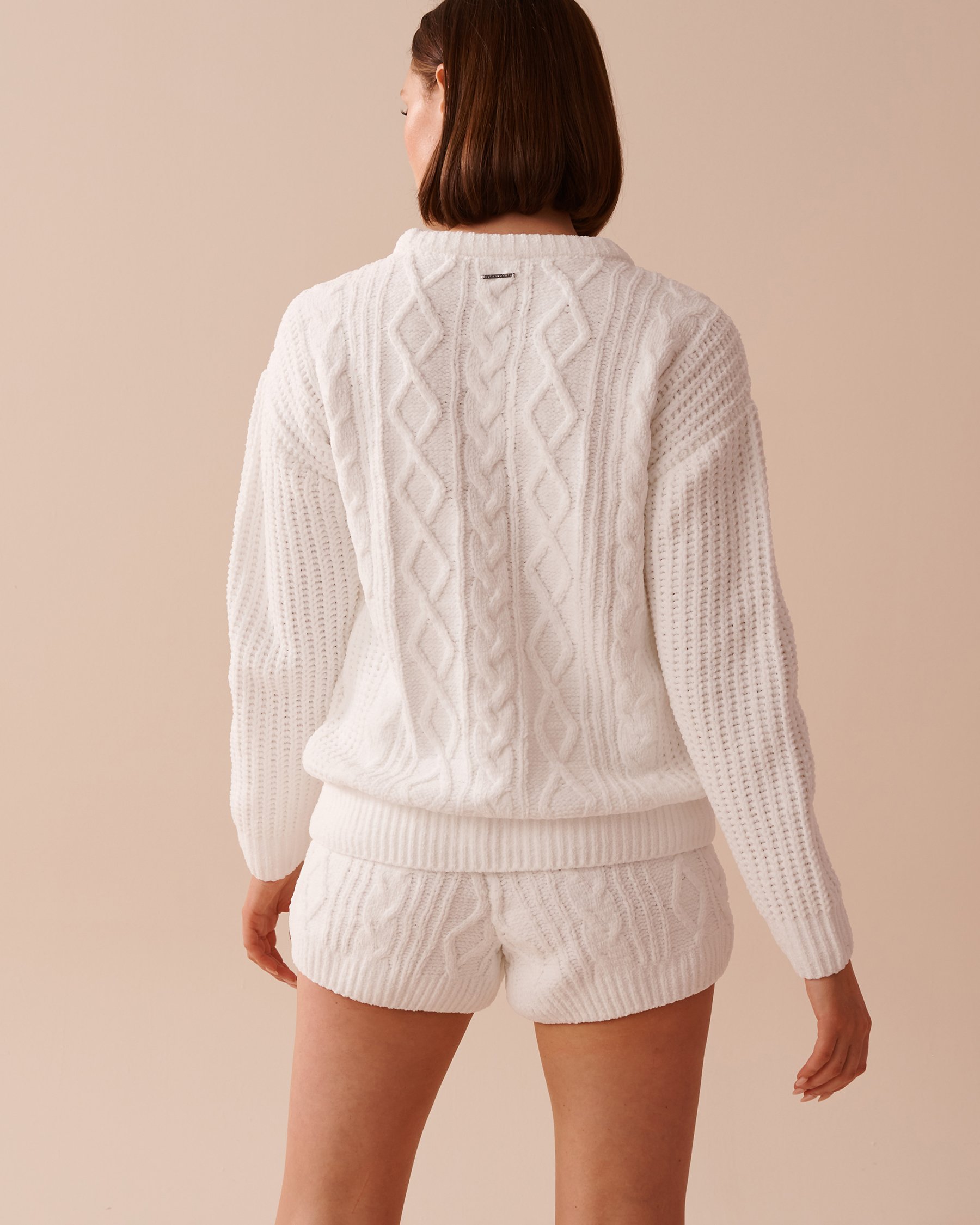 LA VIE EN ROSE Cable-Knit Chenille Long Sleeve Shirt White 50100094 - View2