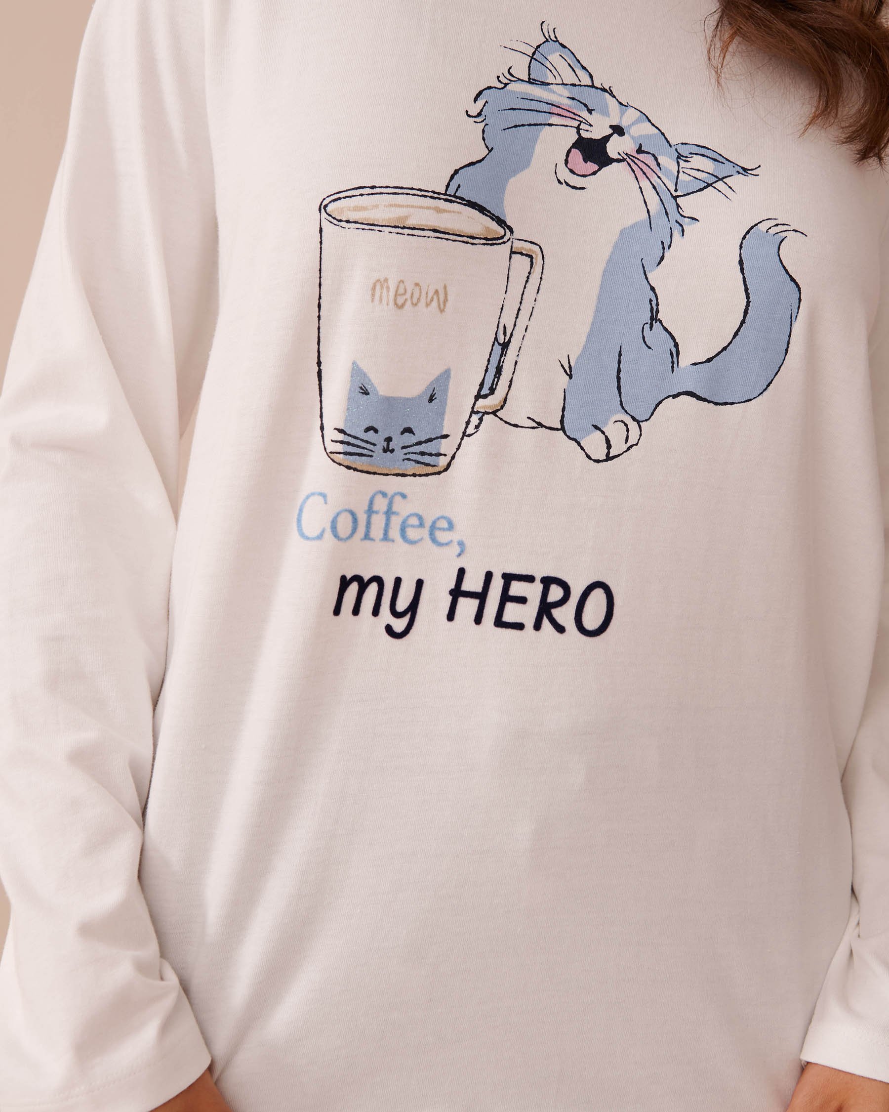 LA VIE EN ROSE Chandail manches longues en coton à imprimé chat Blanc 40100615 - View3