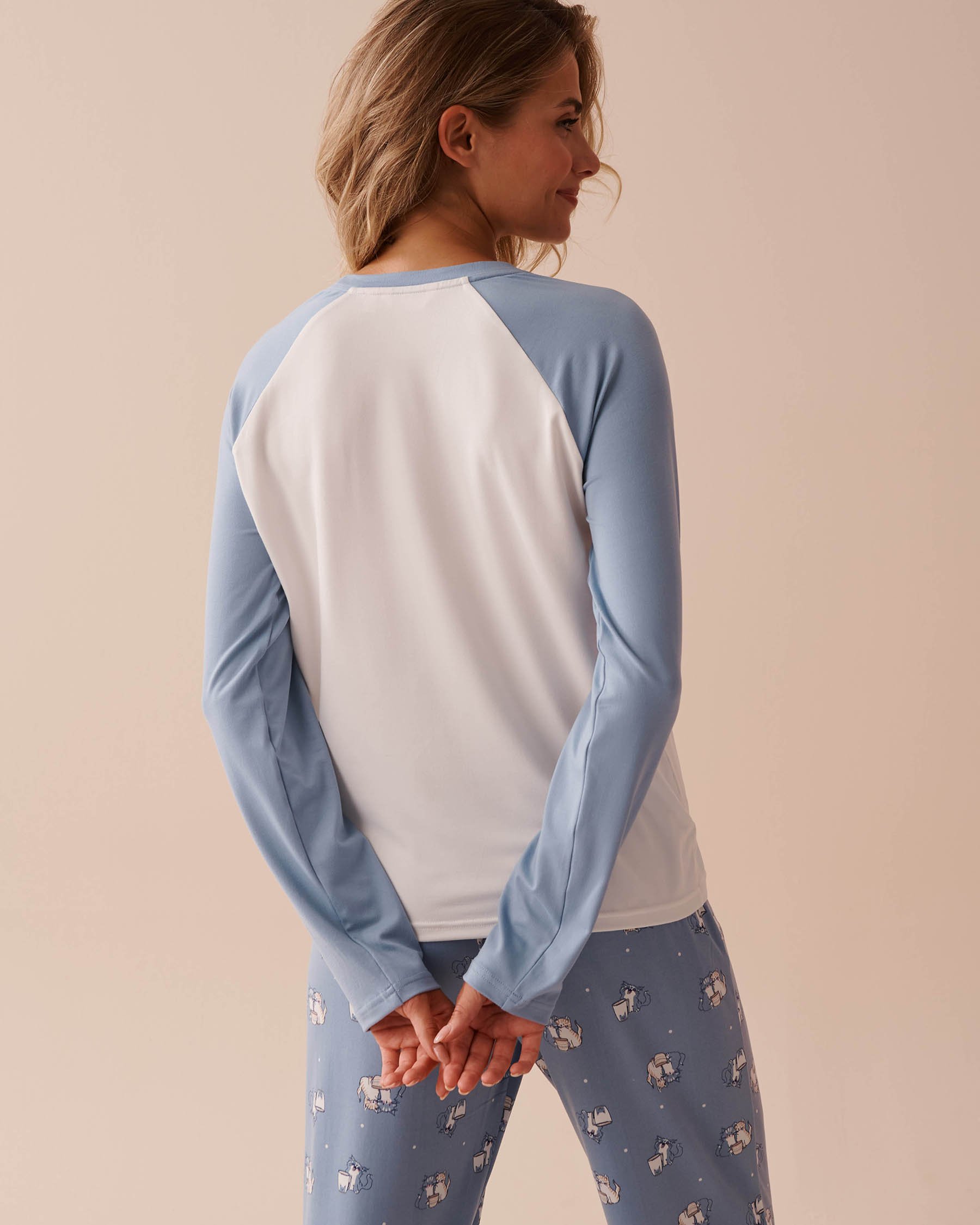 LA VIE EN ROSE Cat Print Super Soft Long Sleeve Shirt Blue Dream 40100623 - View3