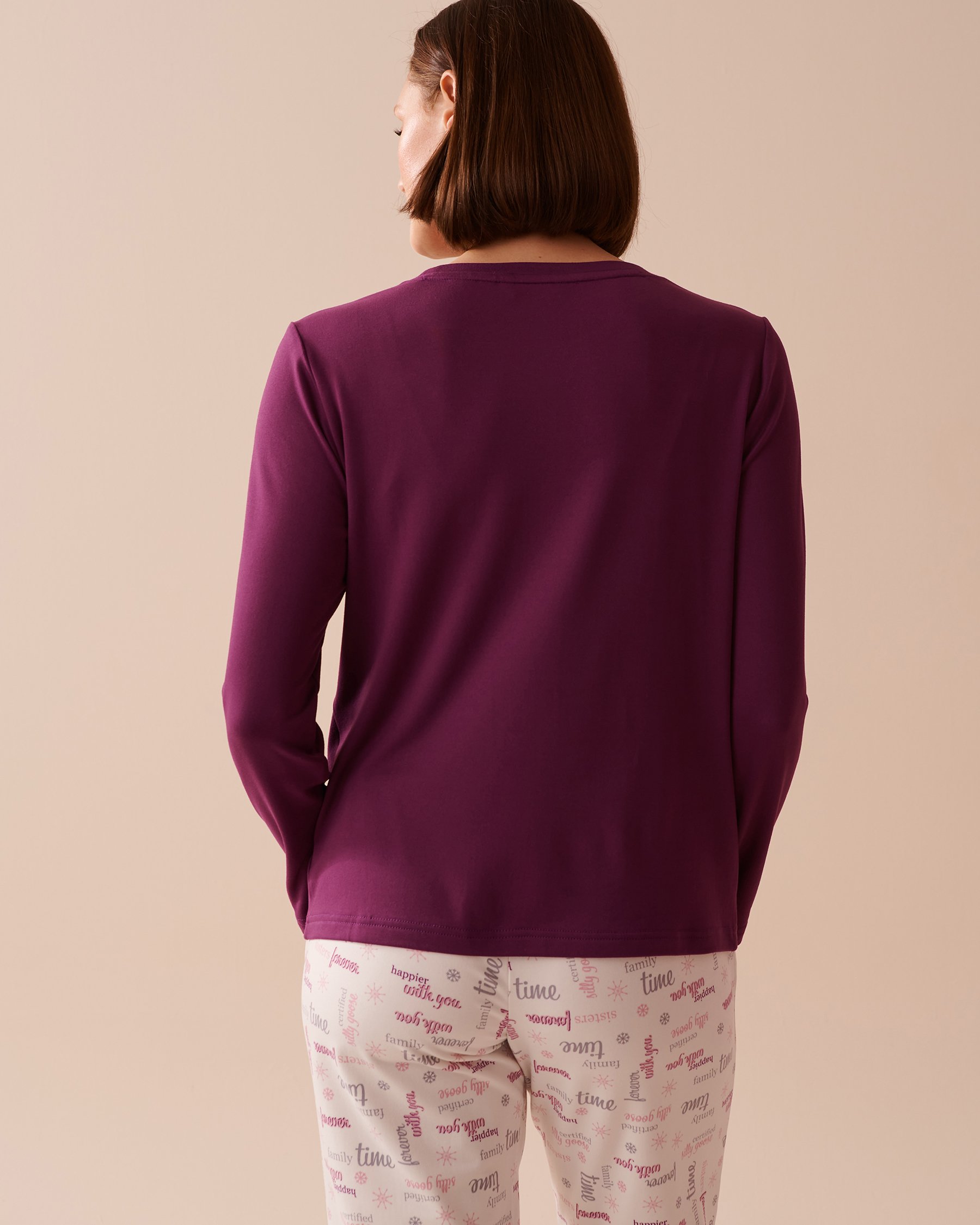 LA VIE EN ROSE Goose Print Cozy Long Sleeve Shirt Vibrant Violet 40100619 - View2