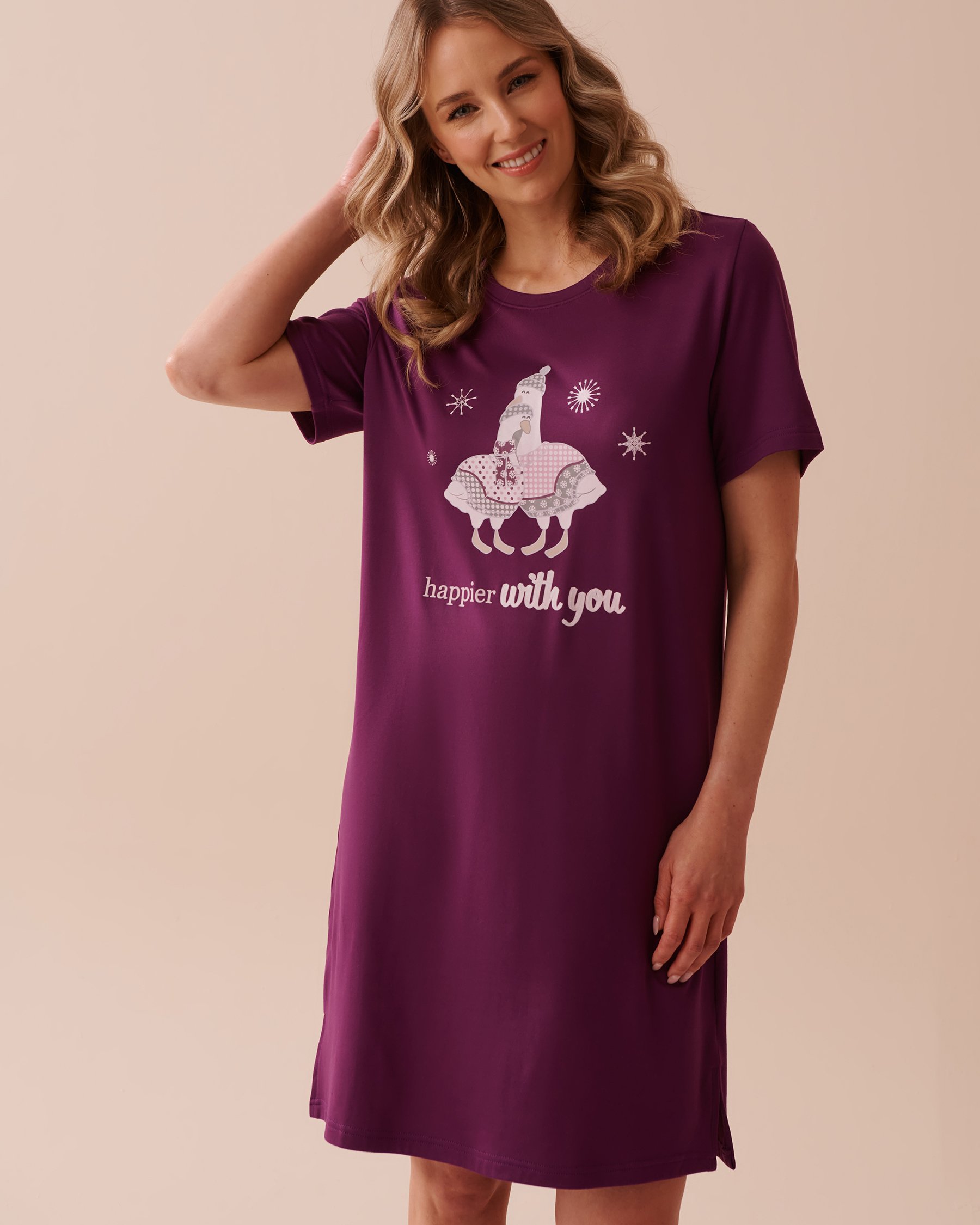 LA VIE EN ROSE Chemise de nuit douillette à imprimé oie Violet vibrant 40500379 - View1