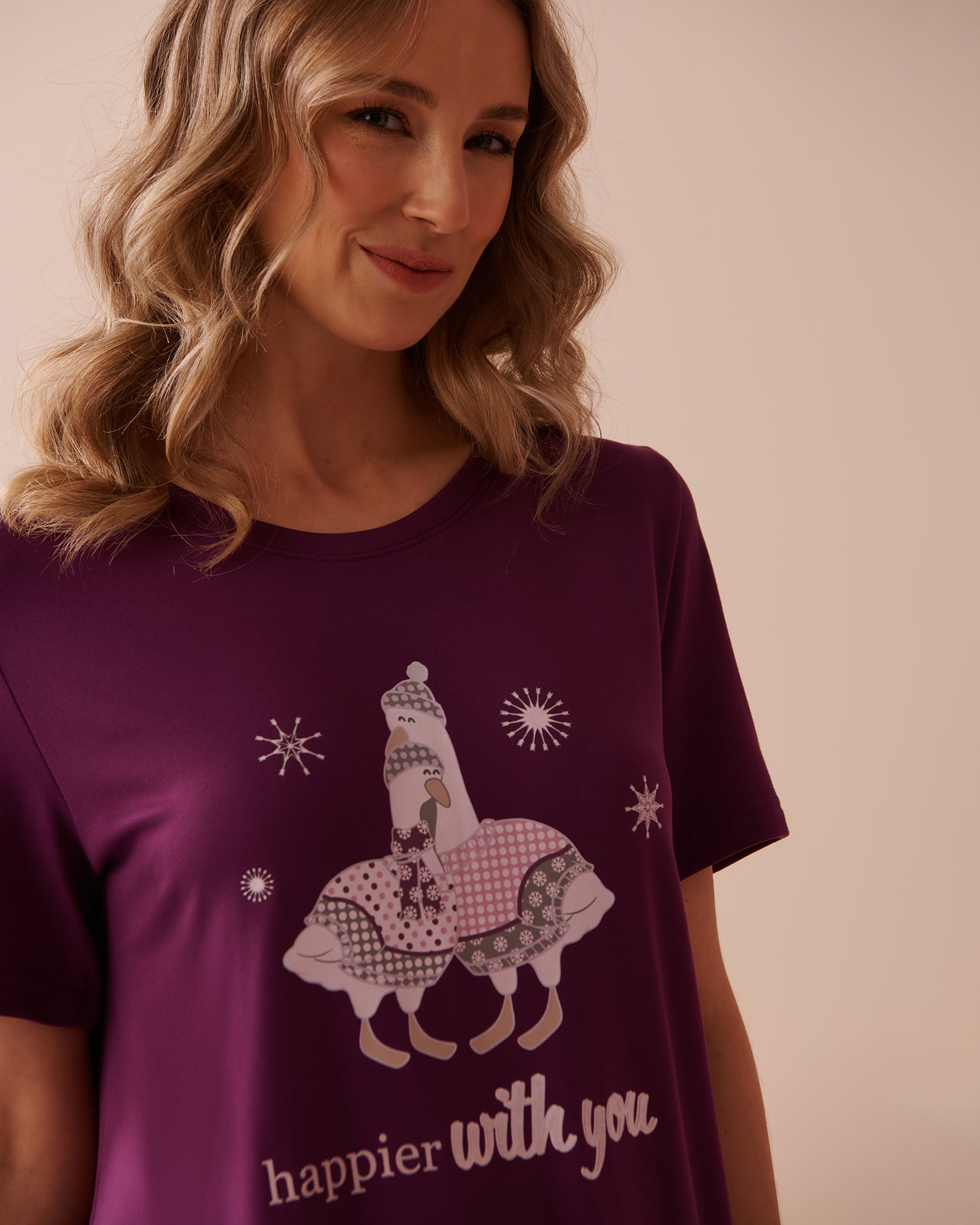 LA VIE EN ROSE Chemise de nuit douillette à imprimé oie Violet vibrant 40500379 - View3