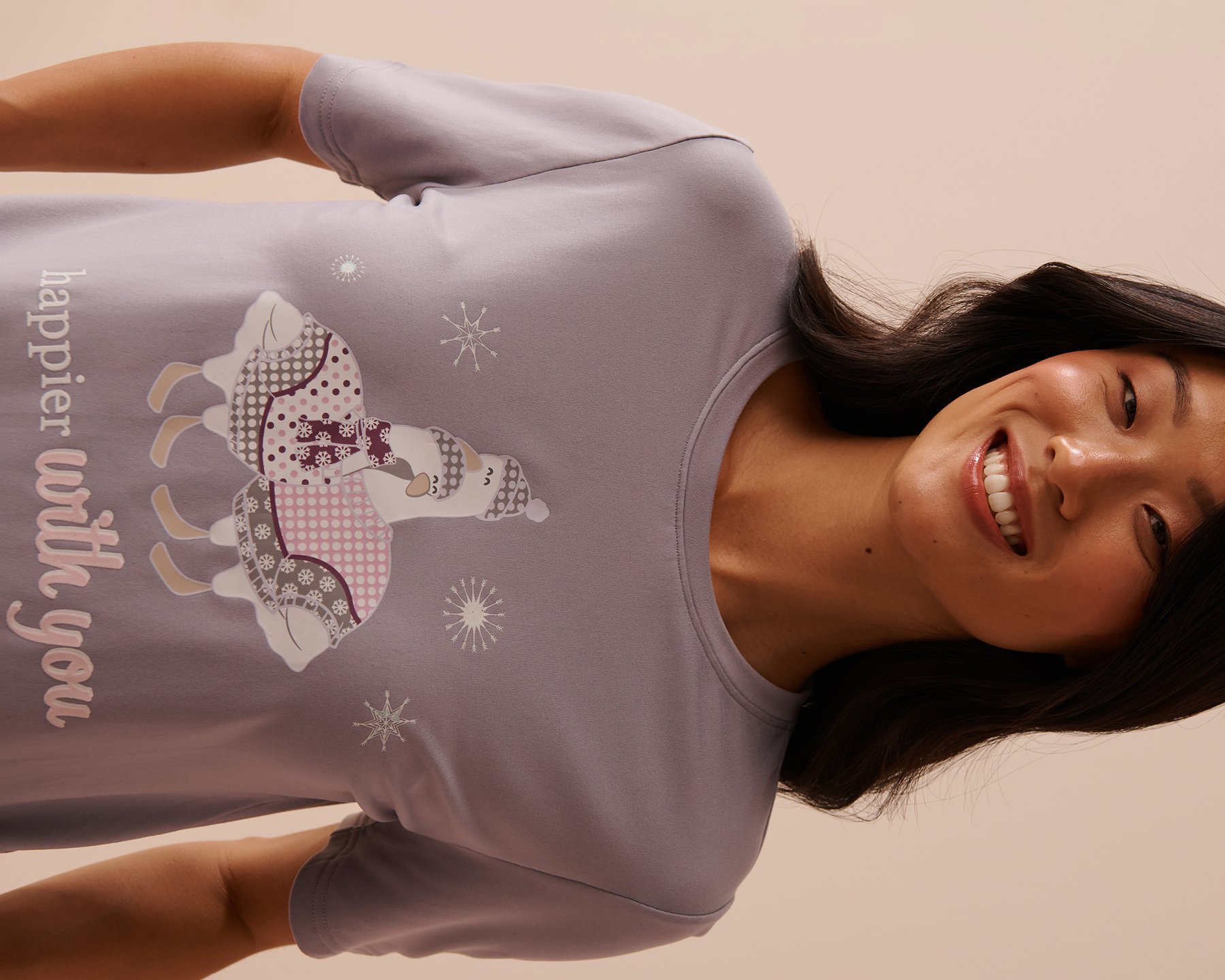 LA VIE EN ROSE T-shirt douillet à imprimé oie Gris violacé 40100620 - View3