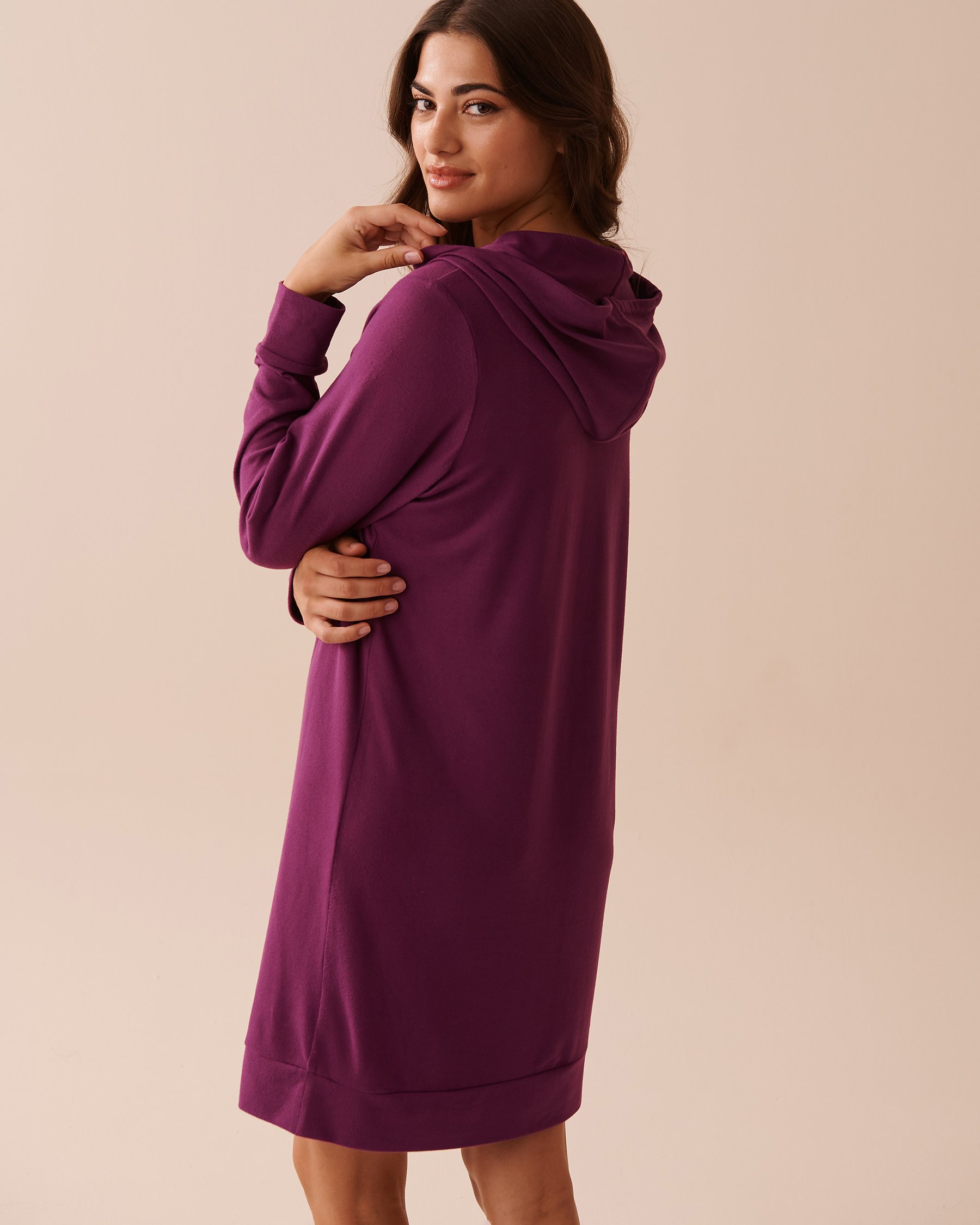 LA VIE EN ROSE Goose Print Recycled Fibers Long Sleeve Hooded Sleepshirt Vibrant Violet 40500378 - View2