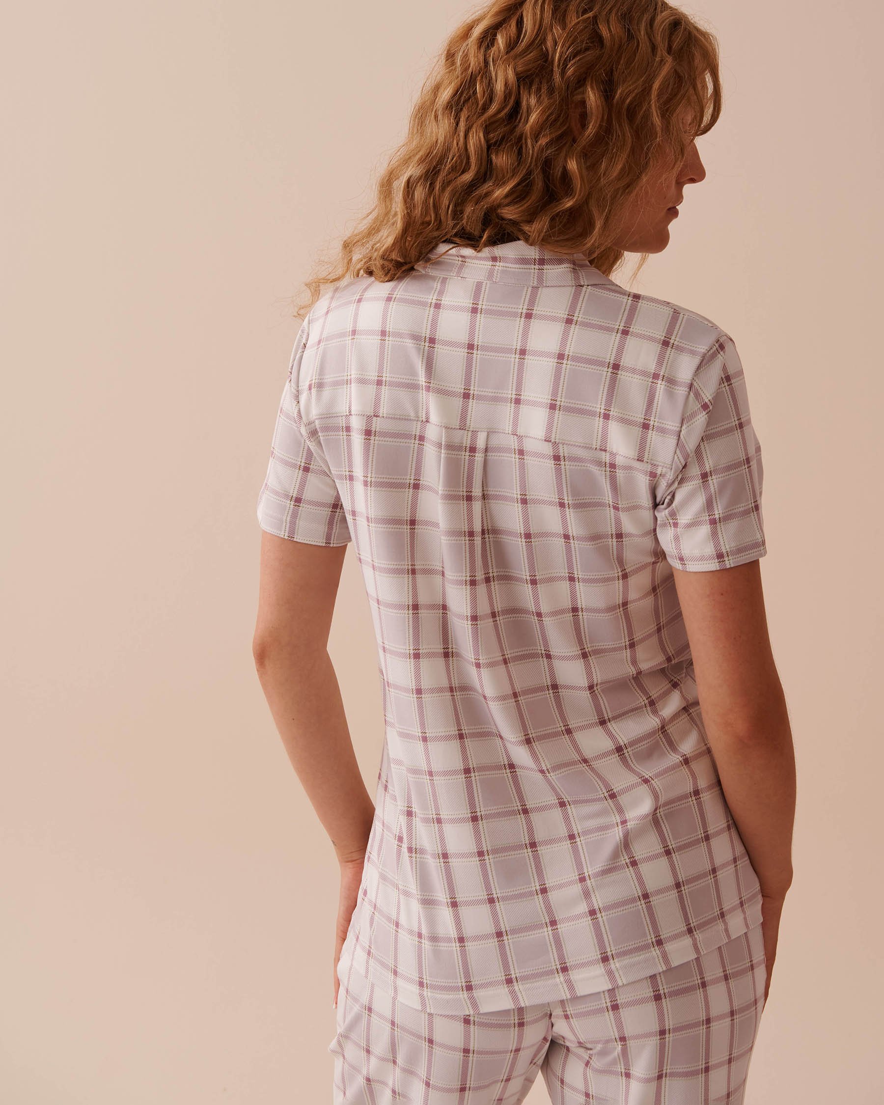 LA VIE EN ROSE Grey Plaid Super Soft Button-down Shirt Grey Plaid 40100622 - View2