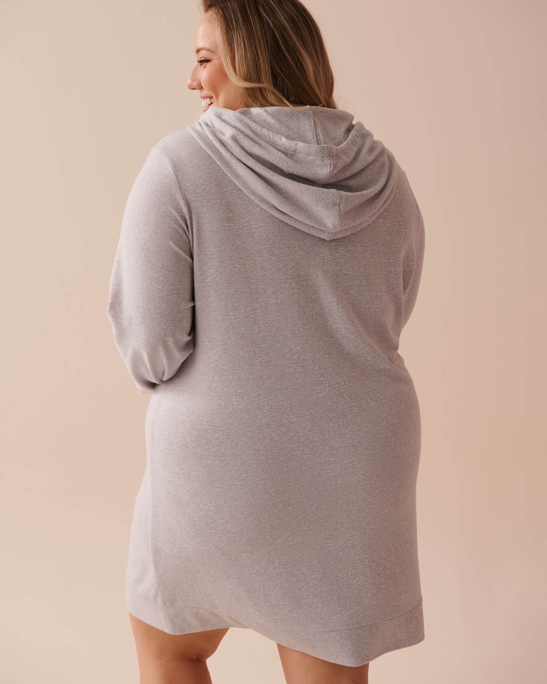 LA VIE EN ROSE Recycled Fibers Long Sleeve Hooded Sleepshirt Grey 40500378 - View2