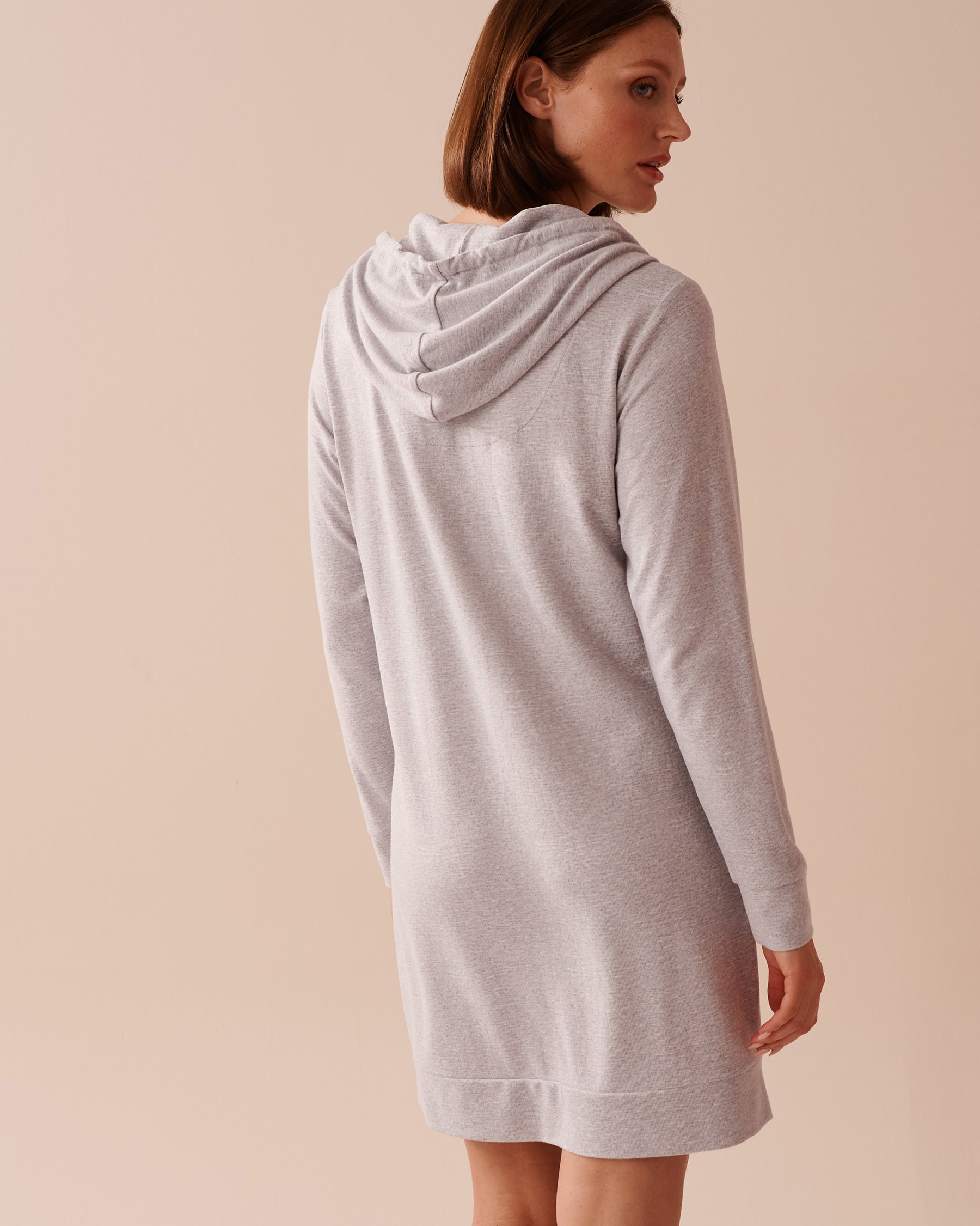 LA VIE EN ROSE Recycled Fibers Long Sleeve Hooded Sleepshirt Grey 40500378 - View6